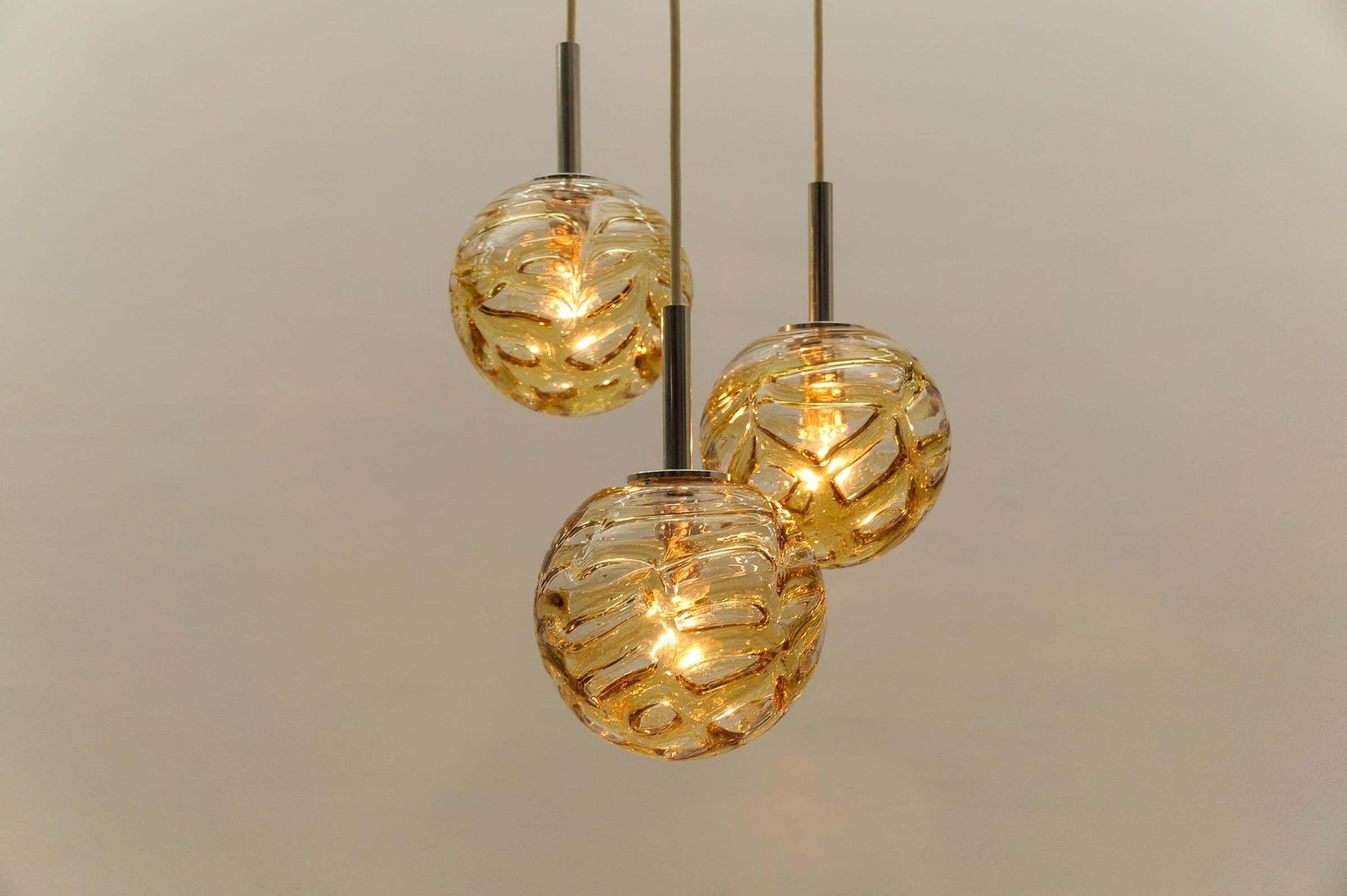 Lovely Yellow Murano Glass Ball Pendant Cascading Lamp By Doria,   1960s Germany photo vintage