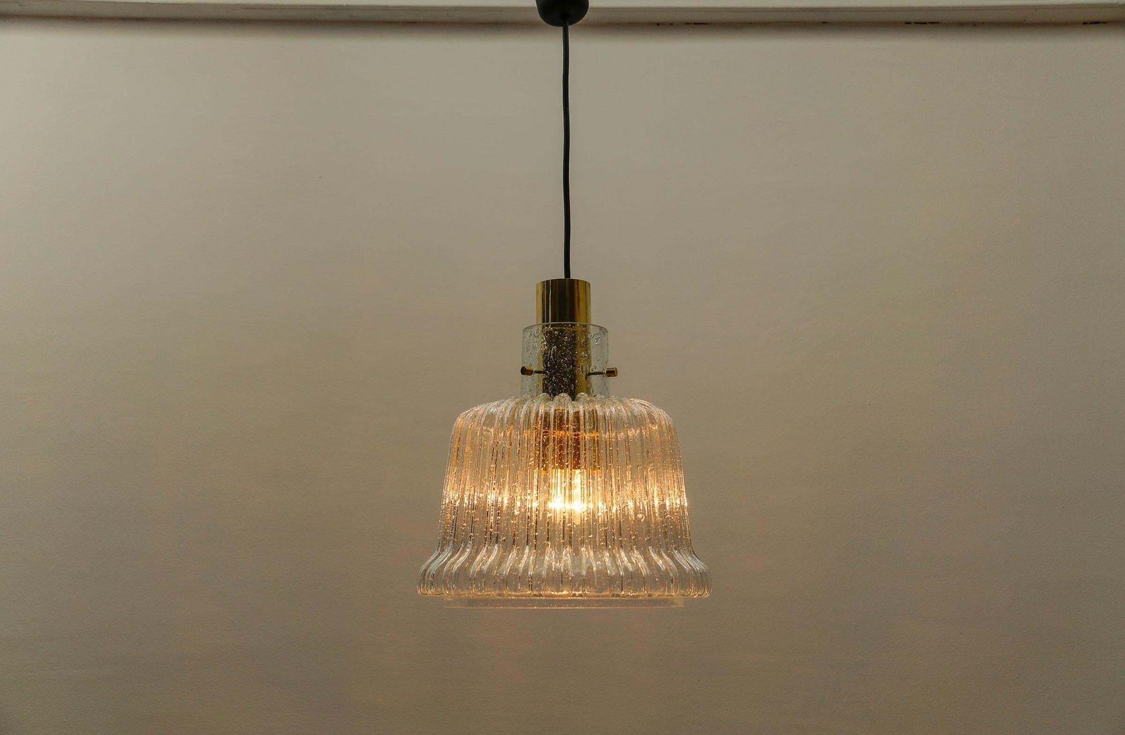 Brass And Crystal Glass Ceiling Lamp By Limburg, Germany 1960s photo for sale