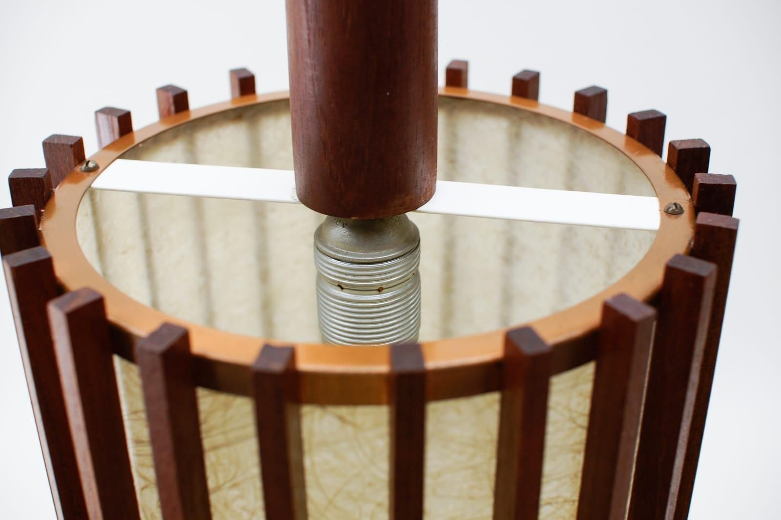 1274.0 Pair Of Scandinavian Mid Century Modern Ceiling Lamps In Teak Wood And Copper photo