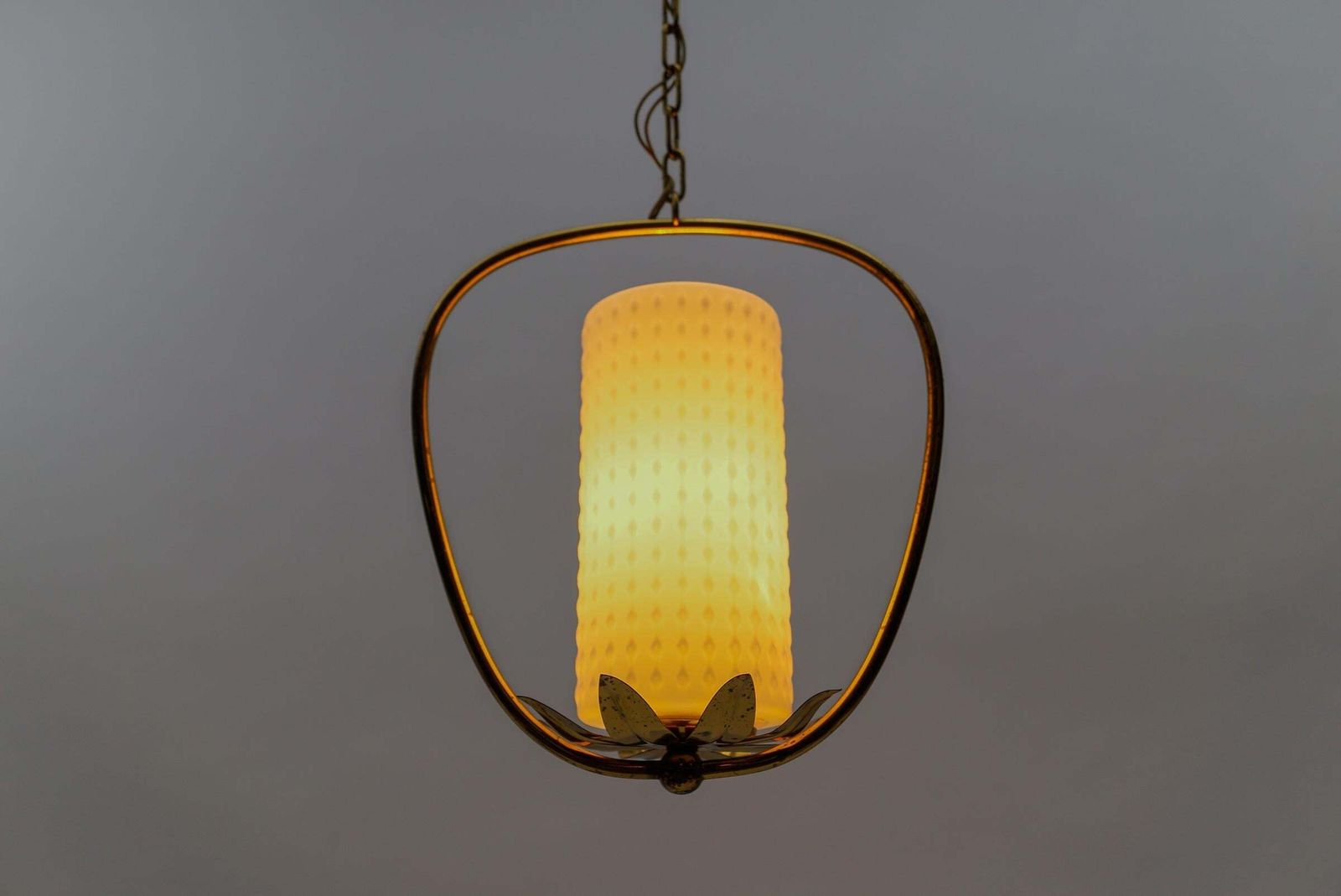 1. Of 2 Mid Century Modern Brass & Bubble Opal Glass Pendant Lamp, 1960s Austria photo vinterior