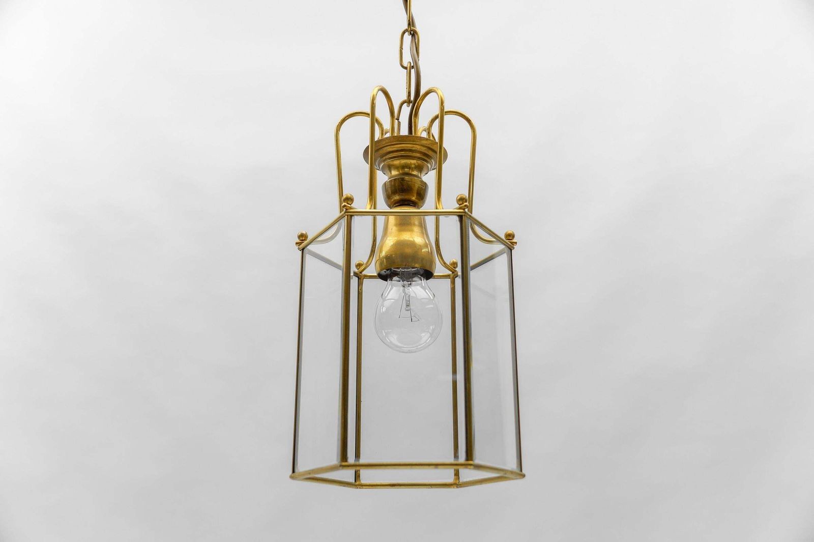 Art Deco Cut Glass Pendant Lamp In Brass, 1940s / 1950s photo Lighting
