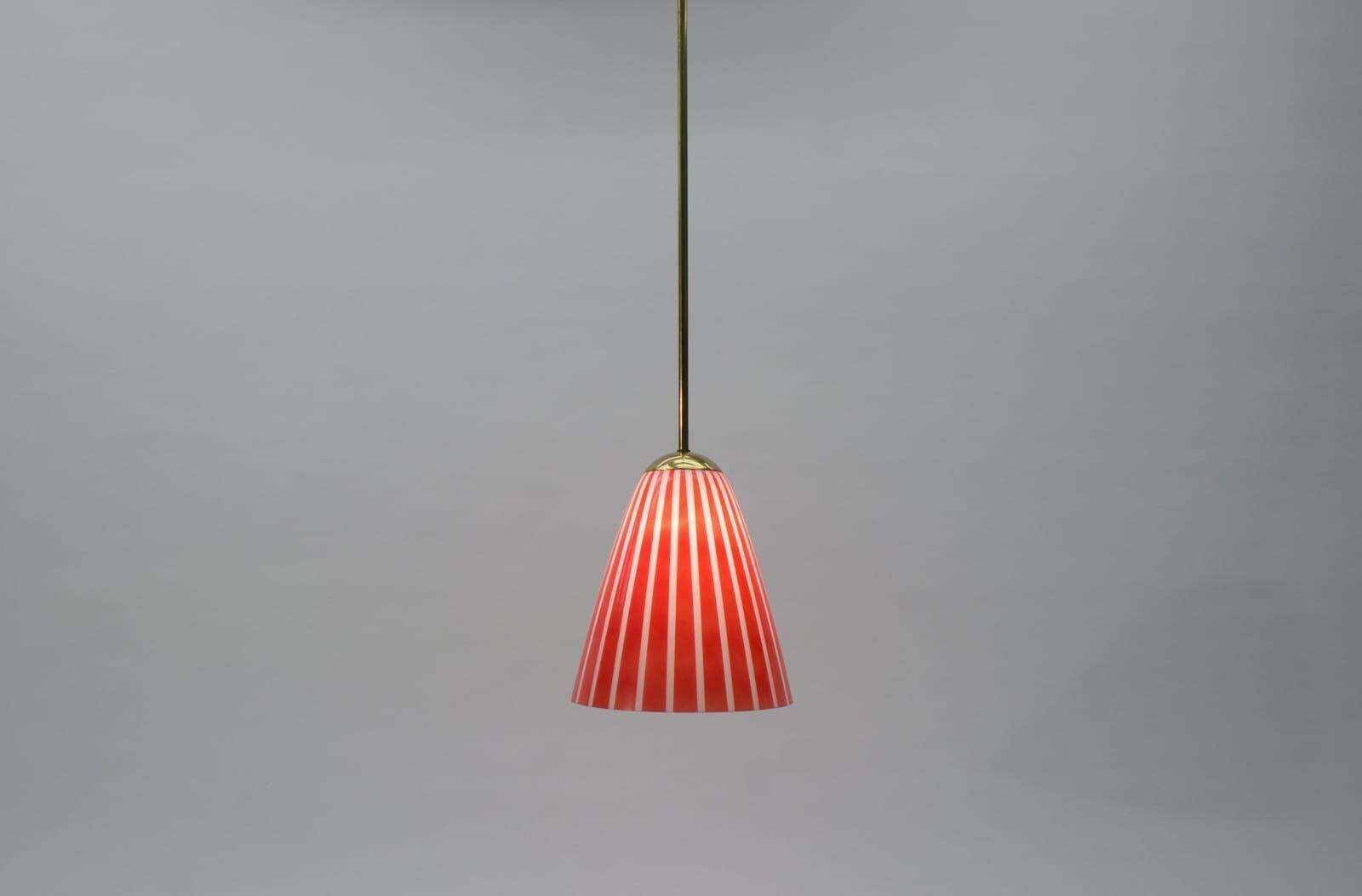 Elegant Mid Century Modern Pendant Lamp Made Of Brass And Glass, 1950s Austria photo Lighting