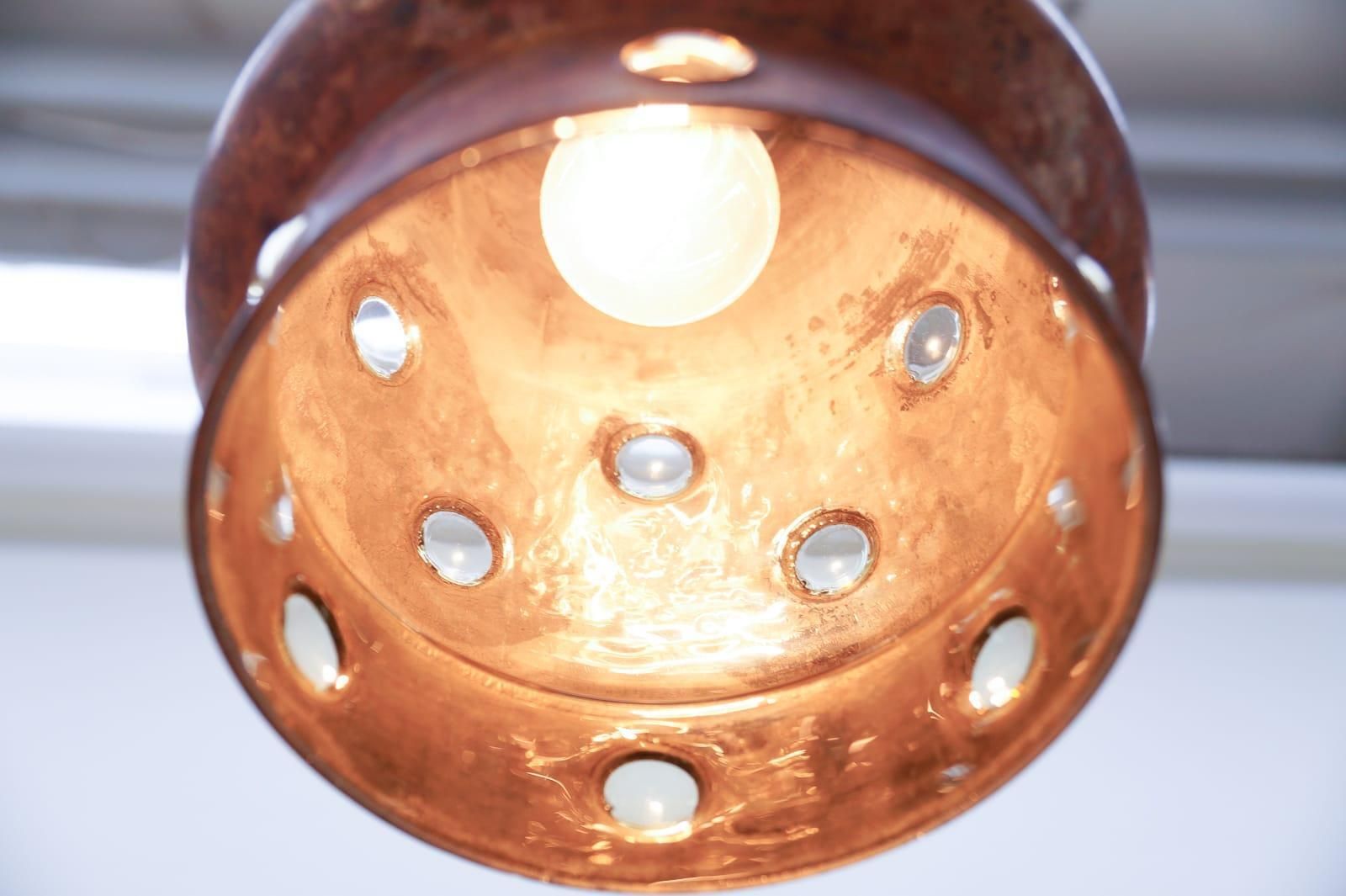 Pair Elegant Mid Century Modern Copper And Glass Bubbles Pendant Lamp, 1960s photo buy