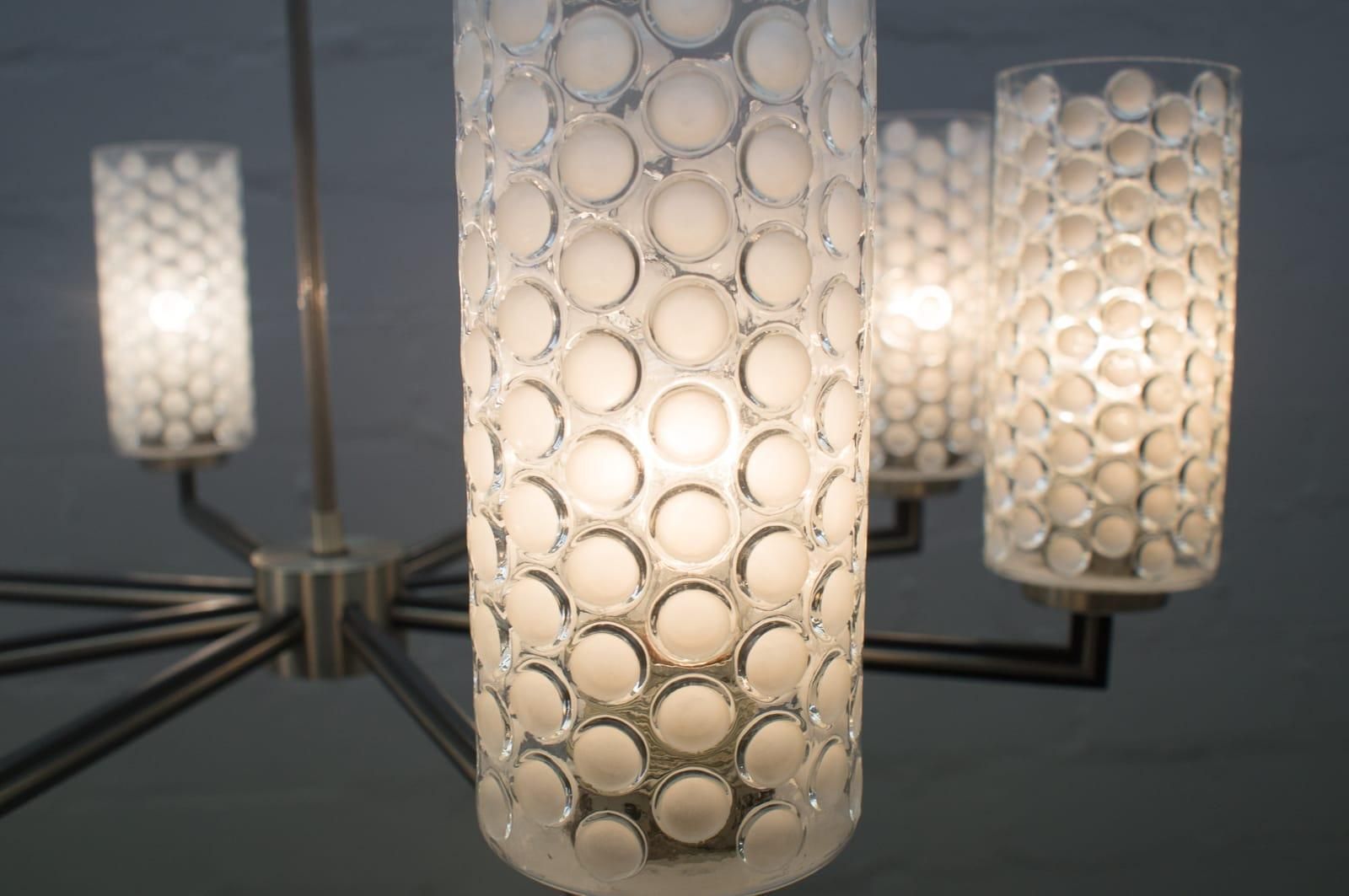 Rare Ceiling Lamp With 8 Bubbled Glass Shades, Kaiser Leuchten Germany, 1960s photo 1274.0
