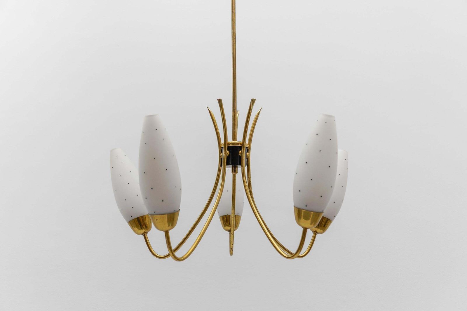 photo for sale Awesome Brass Spider Lamp With Dotted Glass Shades, 1950s Italy