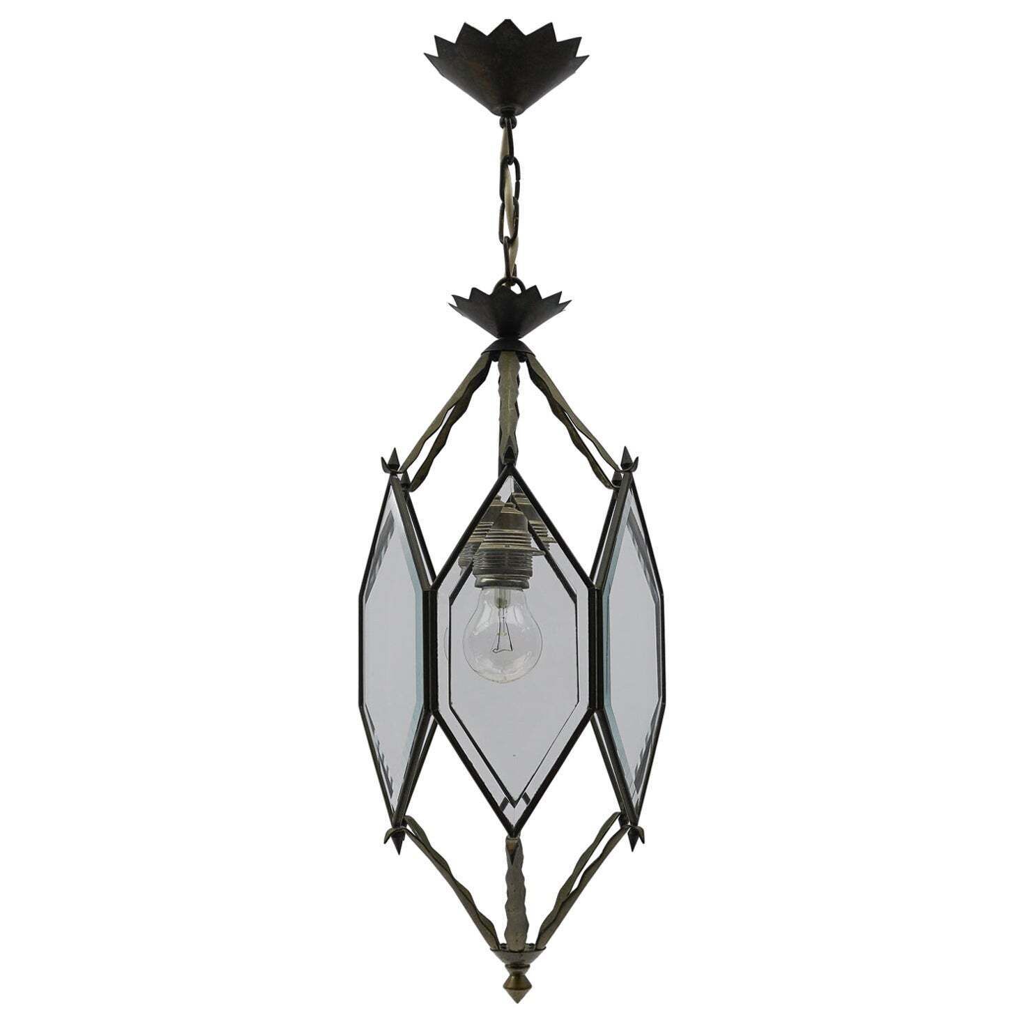 Lovely Adolf Loos Lobmeyr Style Light Beveled Glass And Brass, Austria