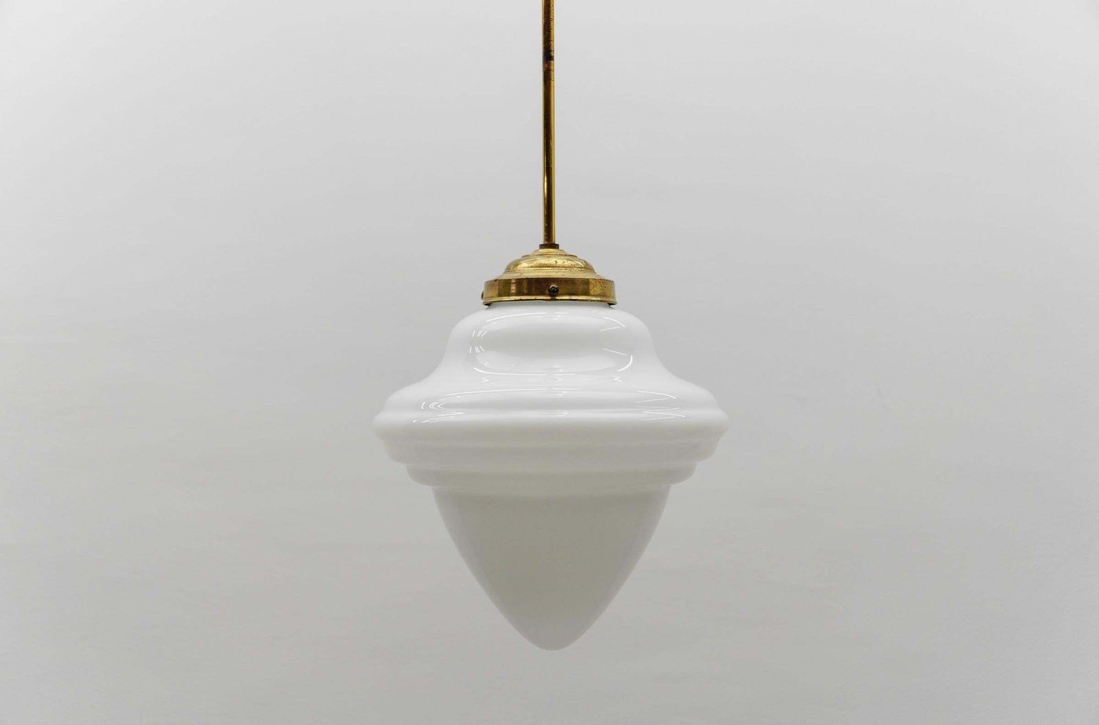 photo furniture Extremely Rare Art Deco Stepped Milk Glass And Brass Lamp, 1930s, Germany