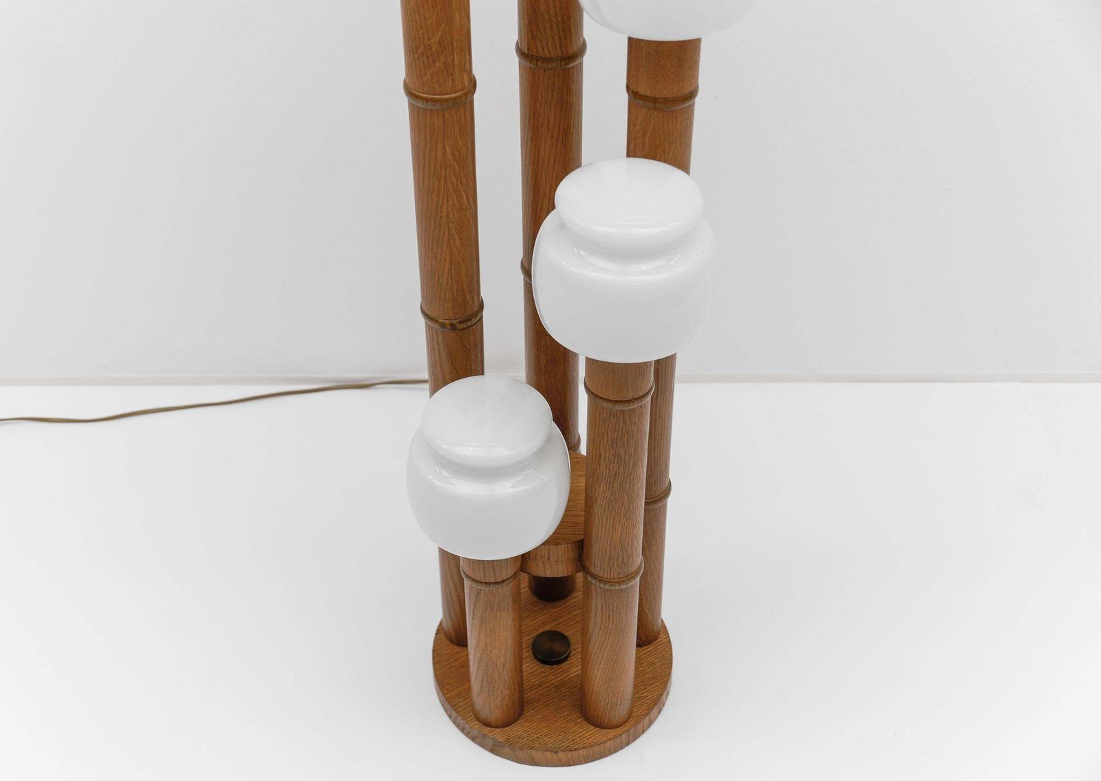 Lighting Rare Mid Century Modern Bamboo Floor Lamp With Five Opal Glass Shades, 1960s photo