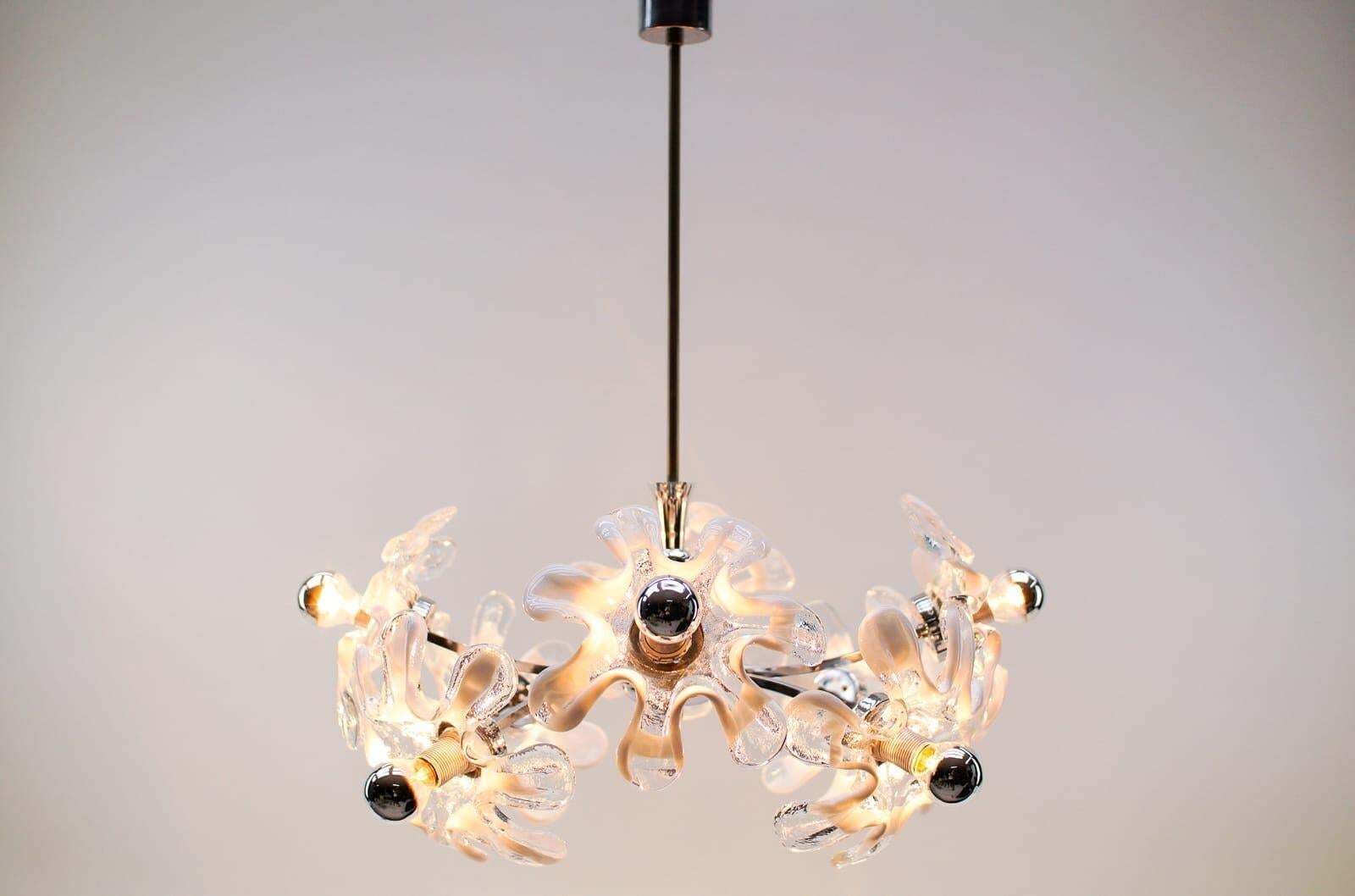Space Age Chrome And Murano Glass Flowers Sputnik Lamp, 1970s photo for sale