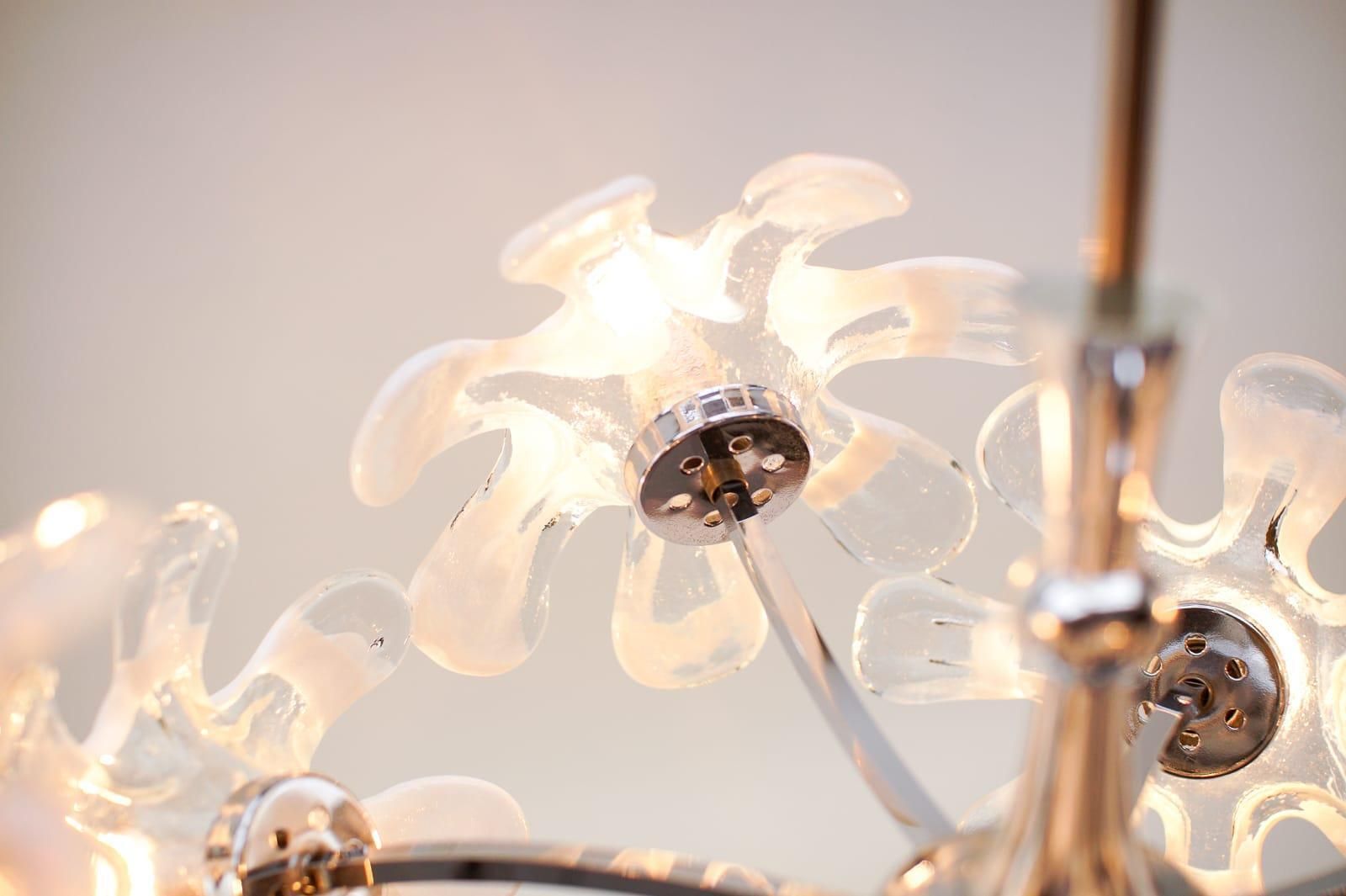 1274.0 Space Age Chrome And Murano Glass Flowers Sputnik Lamp, 1970s photo