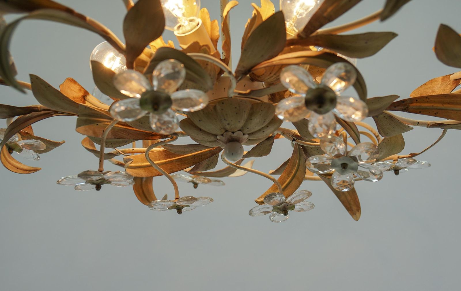 Italian Crystal Glass And Metal Florentine Ceiling Lamp By Banci Firenze, 1960s photo Lighting