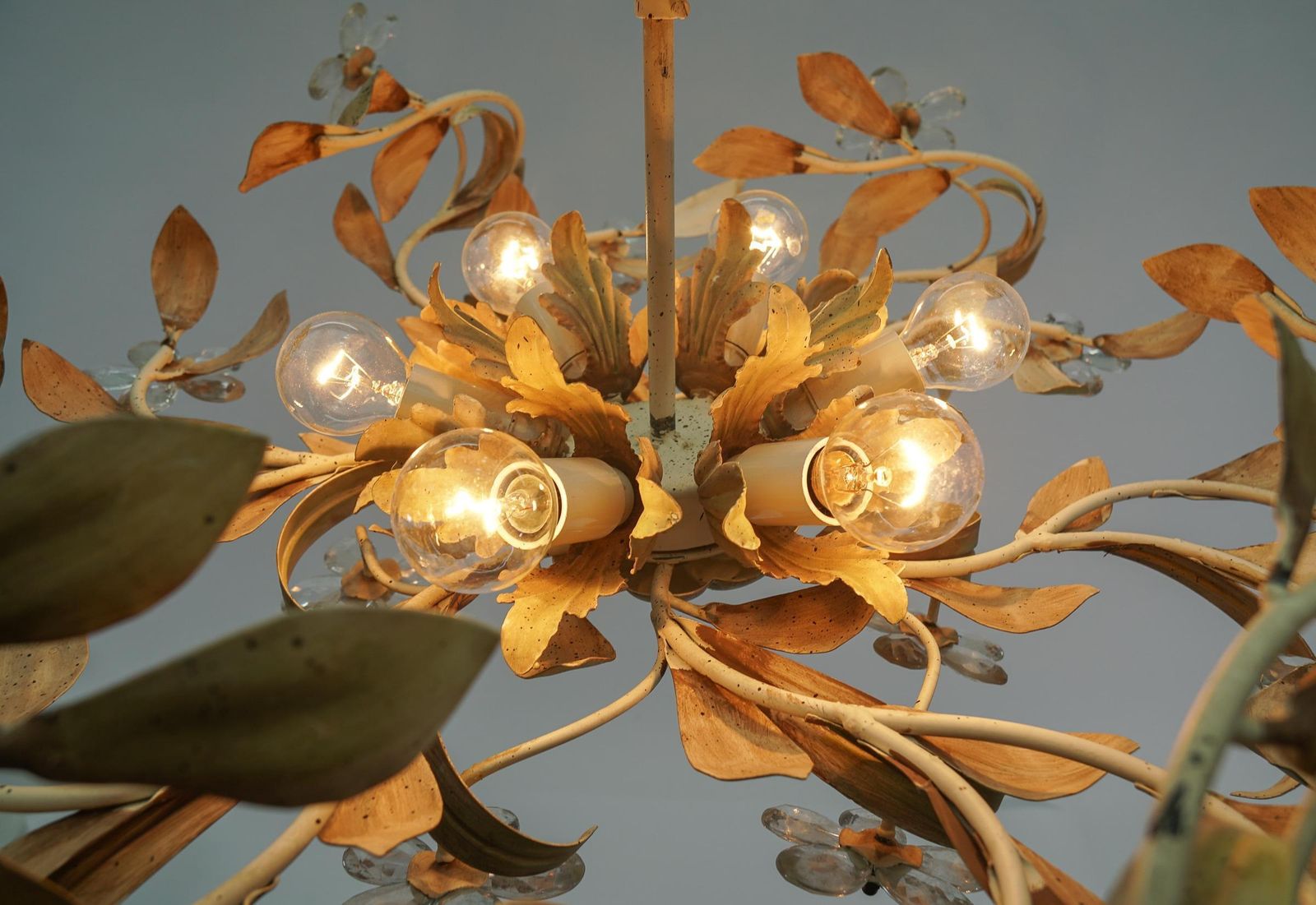 Italian Crystal Glass And Metal Florentine Ceiling Lamp By Banci Firenze, 1960s photo 1571.0