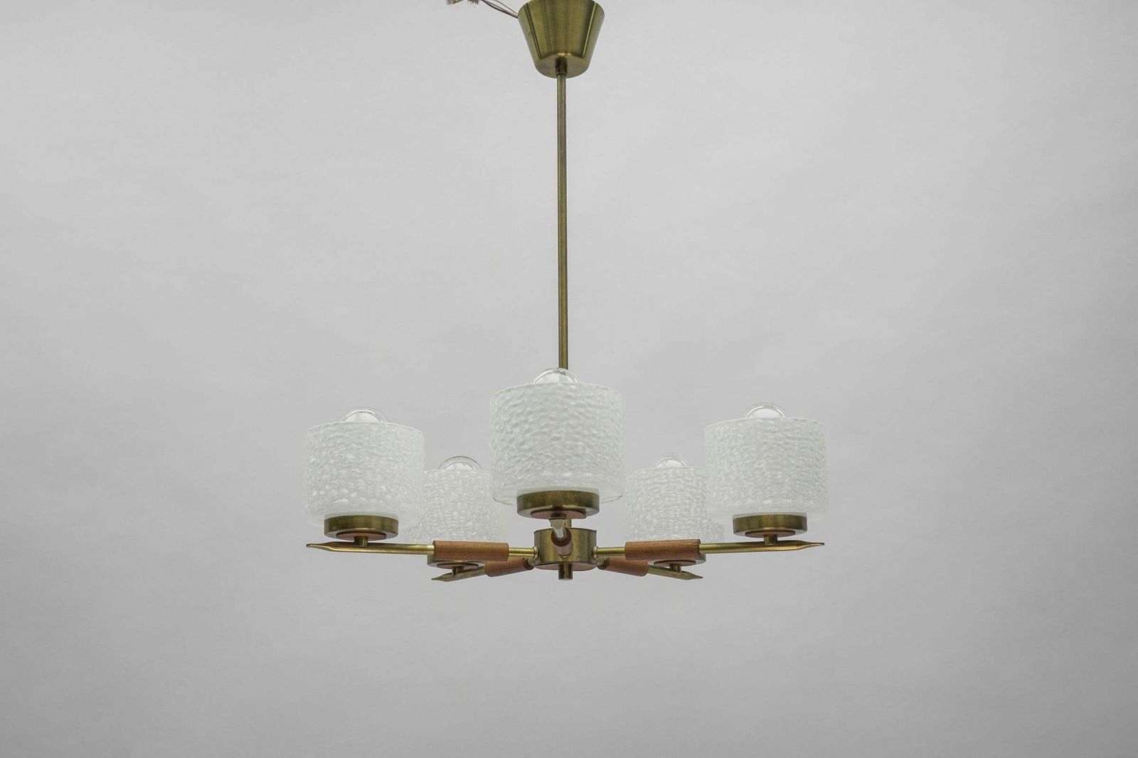 Rare Swedish Brass Lamp With White Glass Shades, 1960s photo for sale