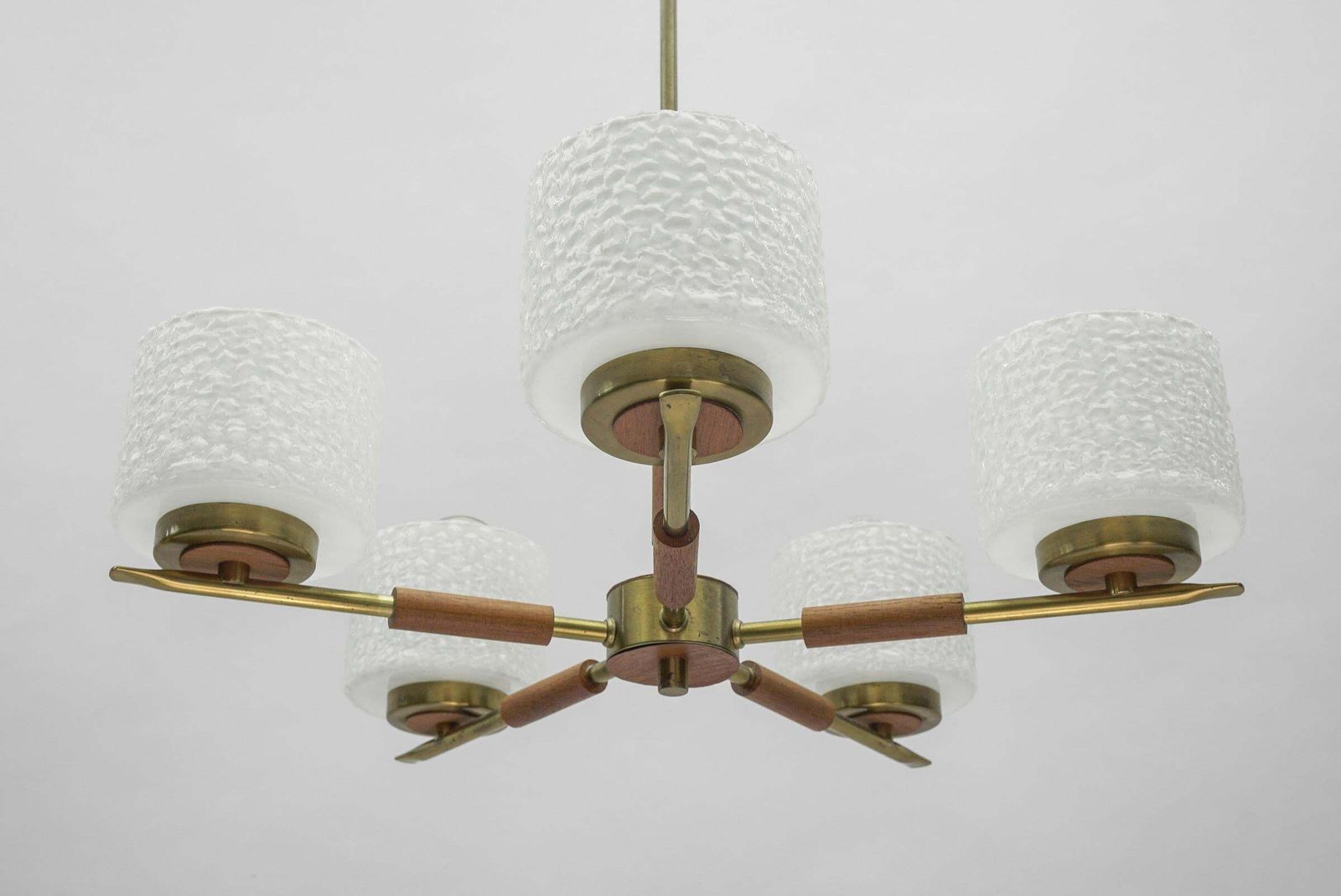 Rare Swedish Brass Lamp With White Glass Shades, 1960s photo vinterior