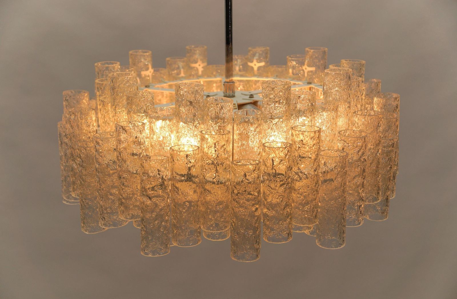 photo for sale German Two Tiered Ice Glass Chandelier From Doria Leuchten, 1960s