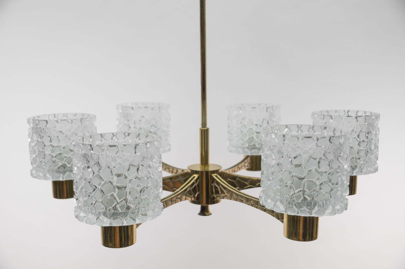 Massive Brass And Crystal Glass Mid Century Modern 6 Armed Sputnik Lamp, 1950s. photo for sale