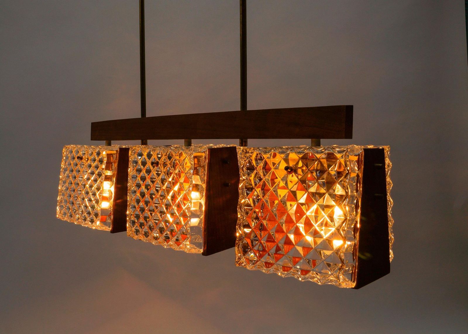 Scandinavian Ceiling Lamp Made In Teak, Crystal Glass And Brass, 1960s, 1960s photo Lighting