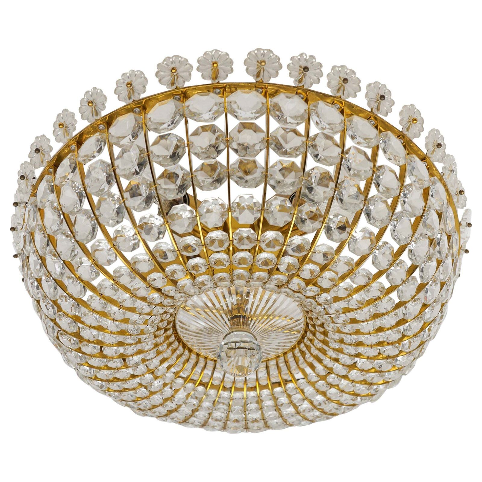 Ceiling Lamp With Glass Stones And Flowers Brass Frame Vereinigte Werkstätten