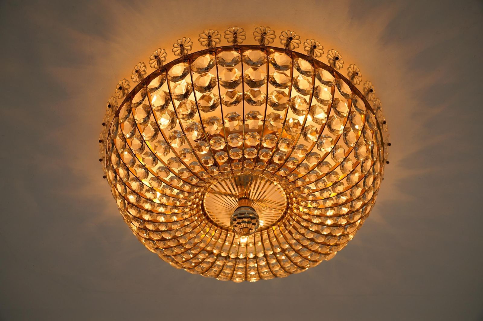 Ceiling Lamp With Glass Stones And Flowers Brass Frame Vereinigte Werkstätten photo 1274.0