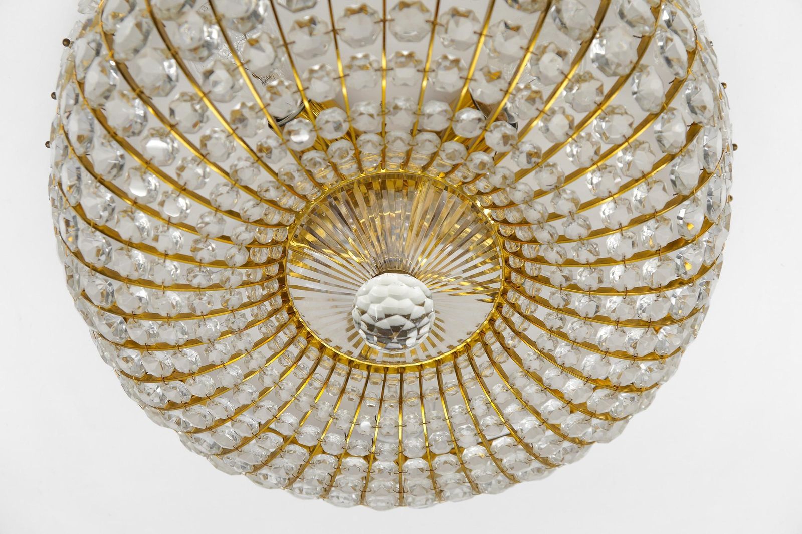 photo for sale Ceiling Lamp With Glass Stones And Flowers Brass Frame Vereinigte Werkstätten
