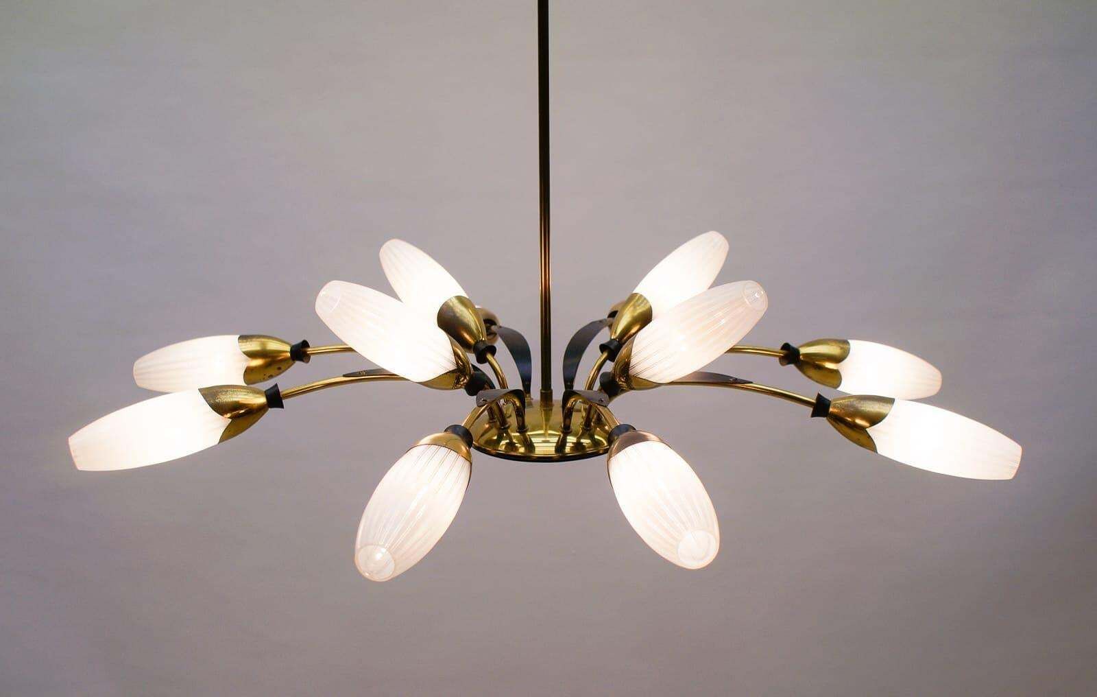 Mid Century Italian Brass And Glass 12 Arm Sputnik Ceiling Lamp, 1950s photo 1529.0
