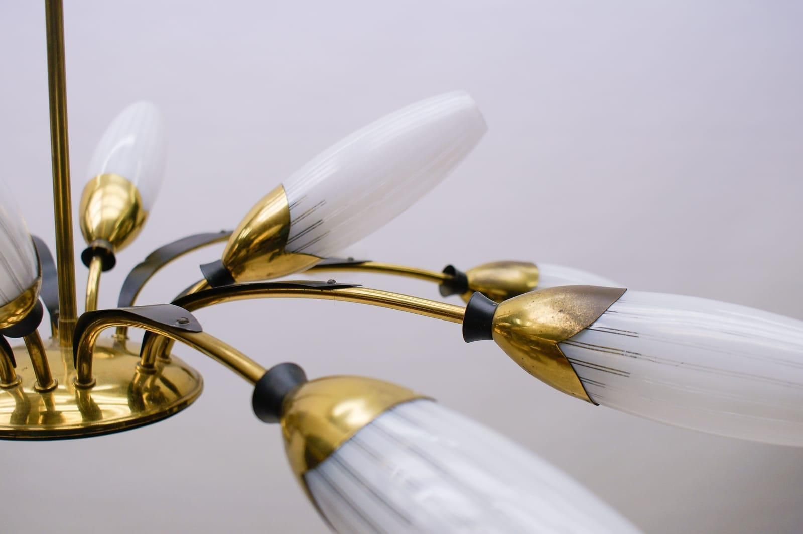 Mid Century Italian Brass And Glass 12 Arm Sputnik Ceiling Lamp, 1950s photo vinterior