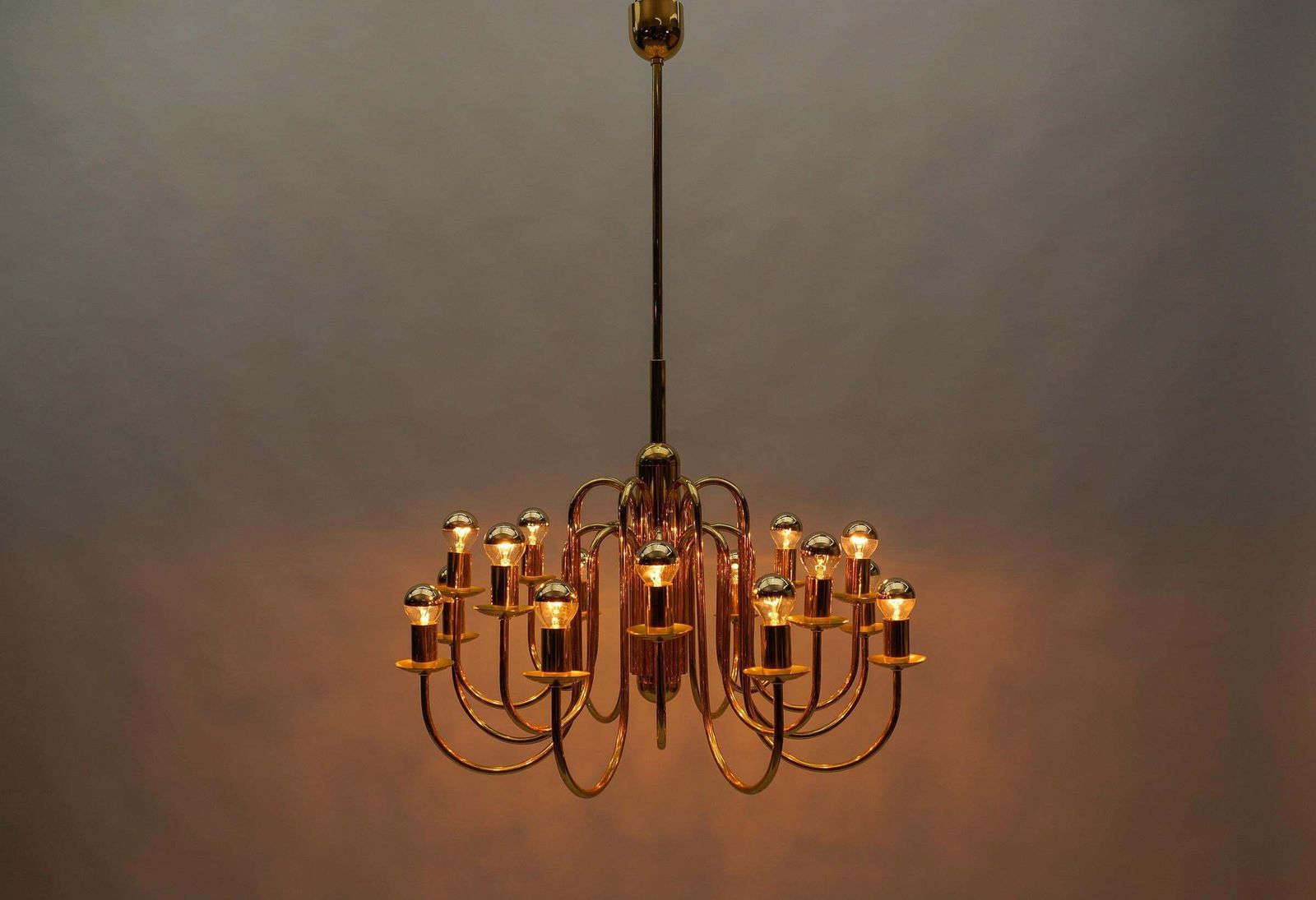 Lovely Elegant Mid Century Modern Brass Chandelier Lamp, Italy 1970s photo furniture