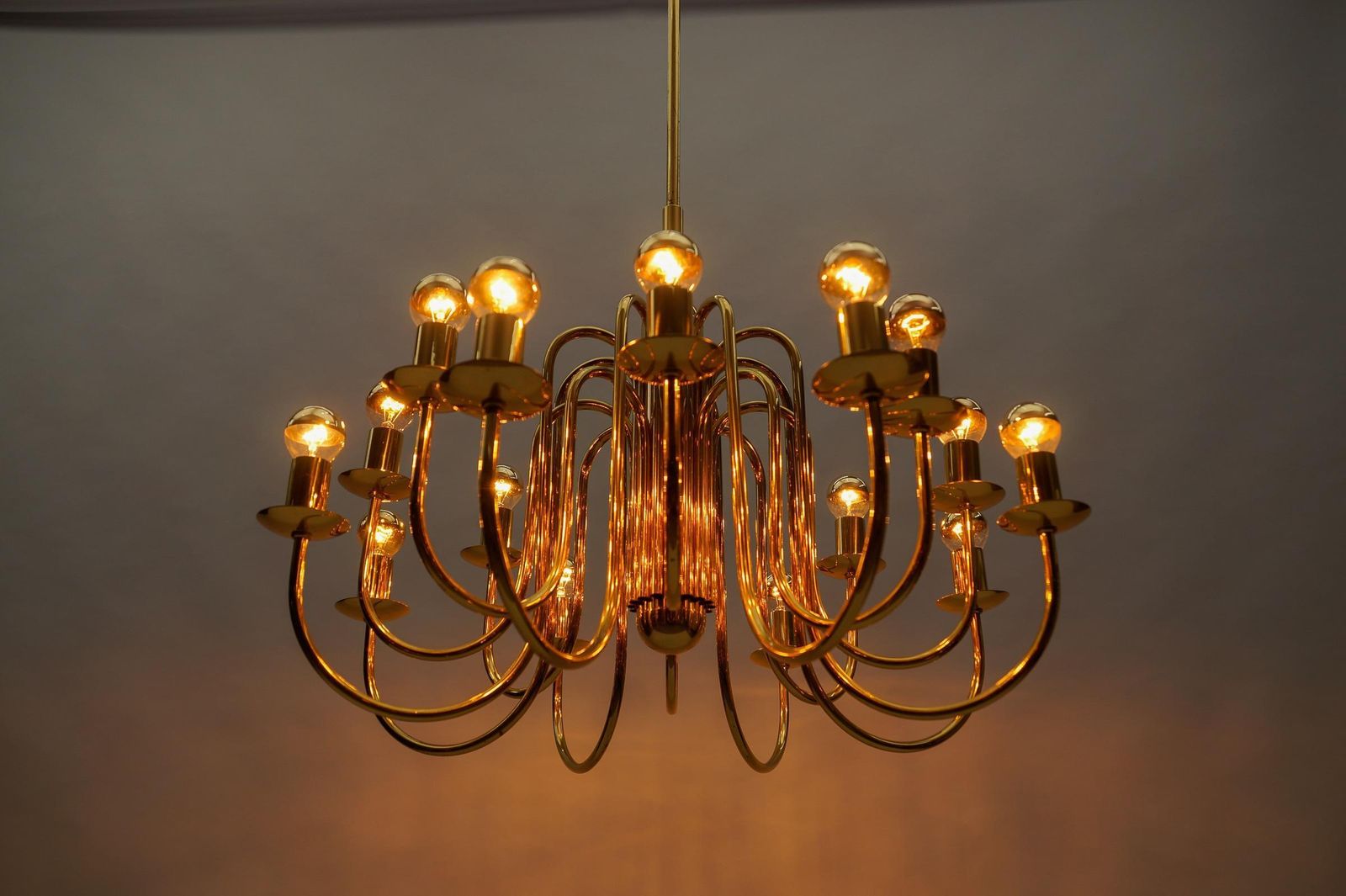 photo furniture Lovely Elegant Mid Century Modern Brass Chandelier Lamp, Italy 1970s