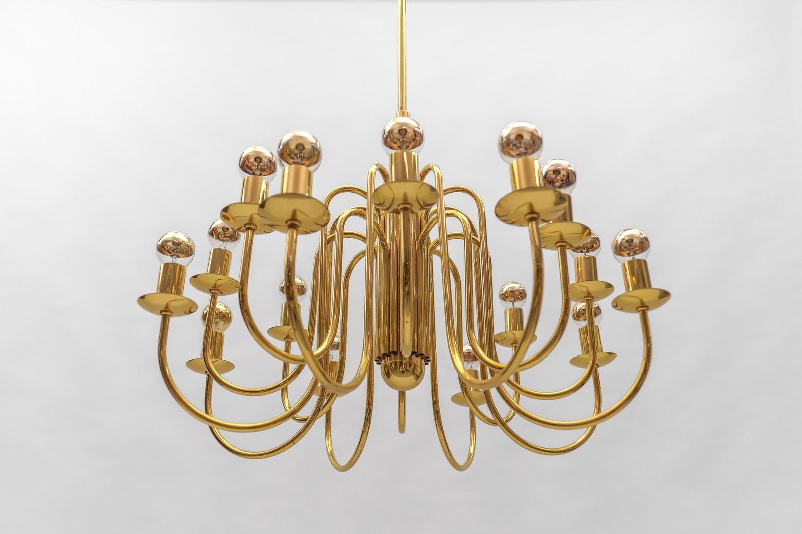 photo for sale Lovely Elegant Mid Century Modern Brass Chandelier Lamp, Italy 1970s