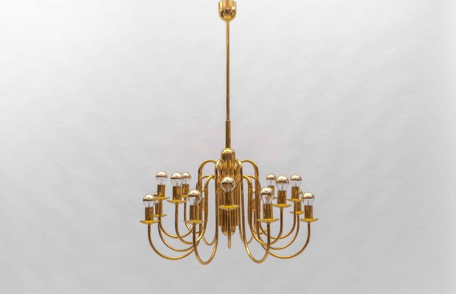 photo buy Lovely Elegant Mid Century Modern Brass Chandelier Lamp, Italy 1970s