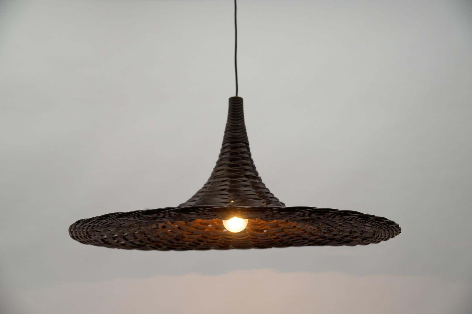 photo for sale Lovely Mid Century Modern Rattan Wicker Tulip Ceiling Lamp, 1960s
