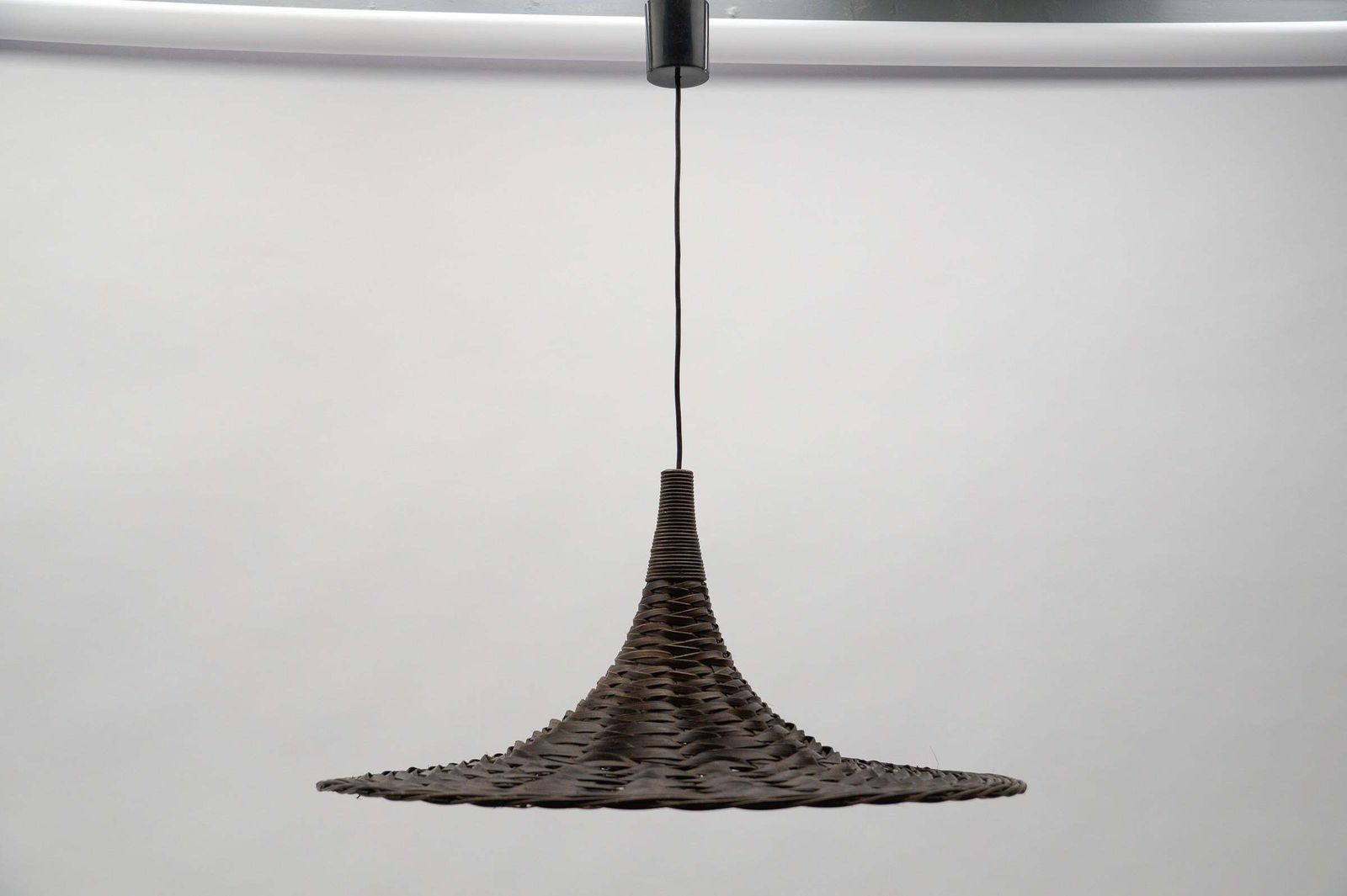 photo vinterior Lovely Mid Century Modern Rattan Wicker Tulip Ceiling Lamp, 1960s