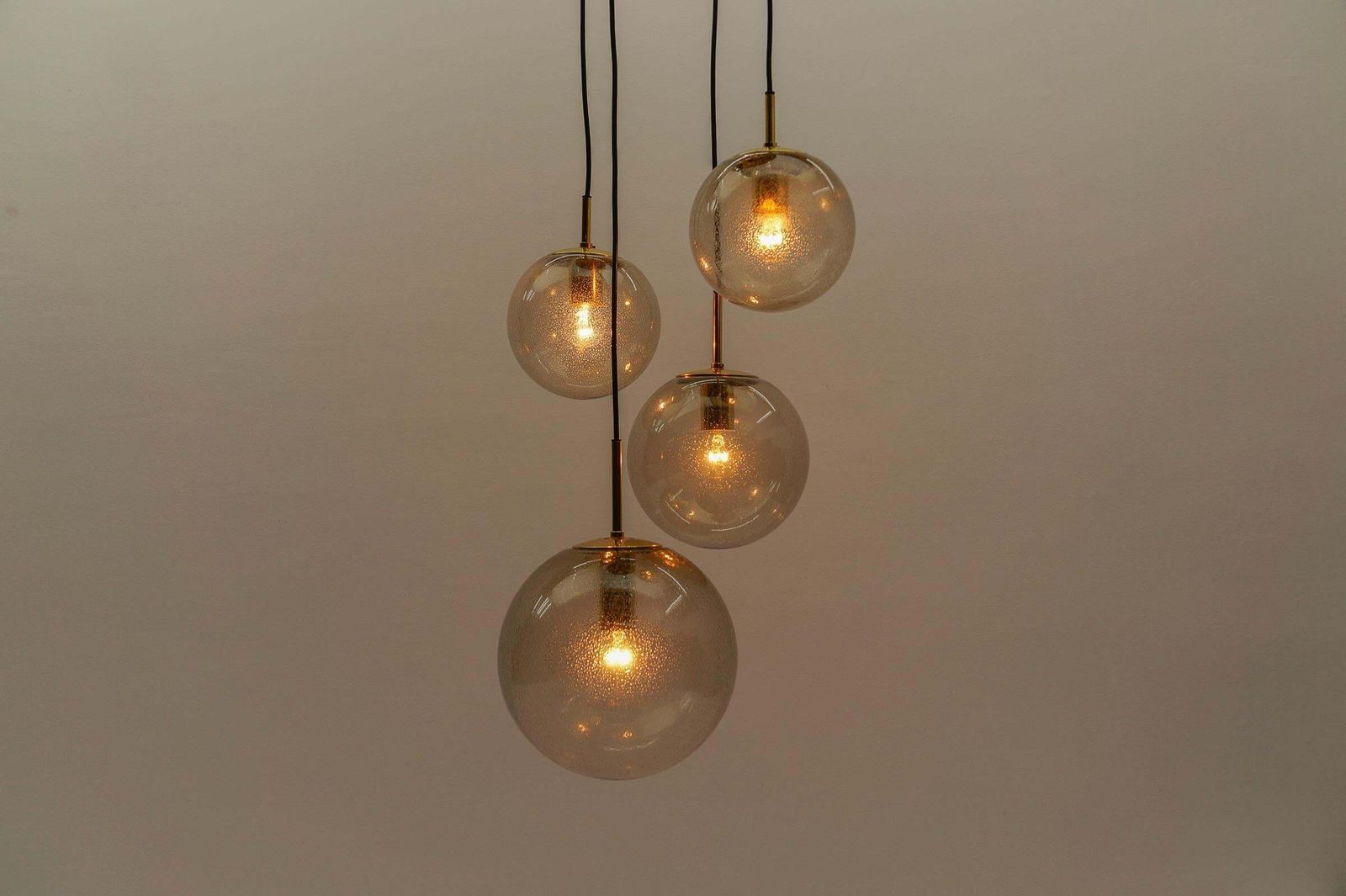 Lighting Cascade Lamp With Four Smoked Hand Blown Spheres From Glashütte Limburg, 1960s photo
