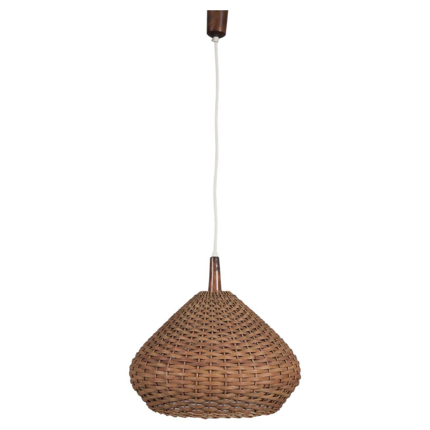 Lovely Mid Century Modern Wicker Pendant Light, 1960s