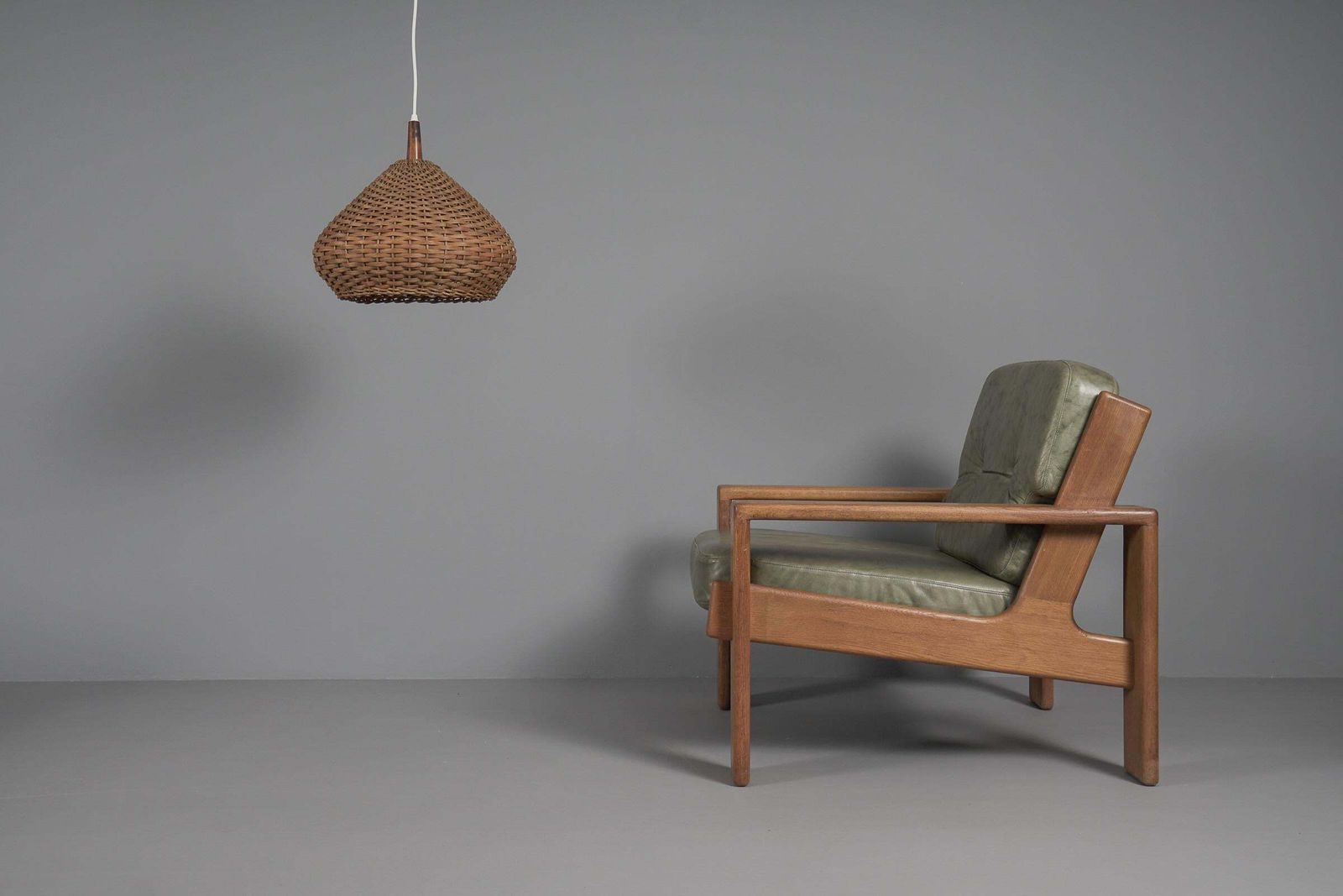 Lovely Mid Century Modern Wicker Pendant Light, 1960s photo for sale