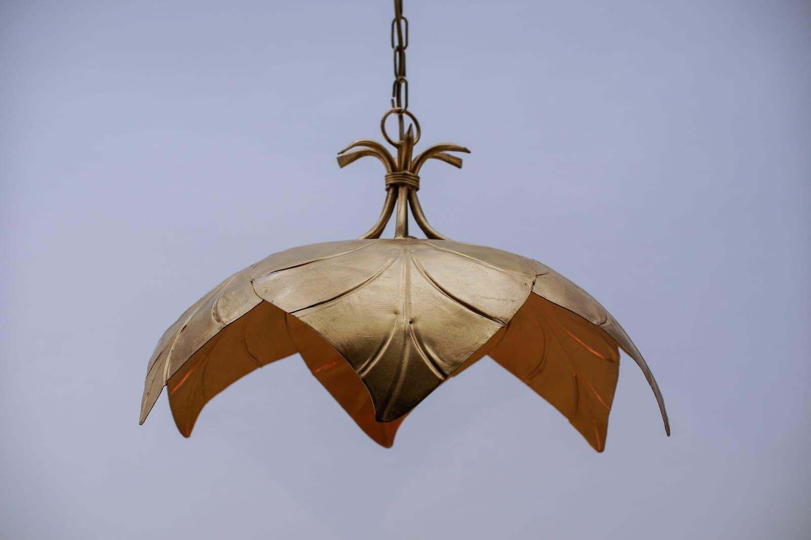 Stunning Golden Metal Leaf Pendant Lamp In Hollywood Regency From Leola 1960s photo furniture