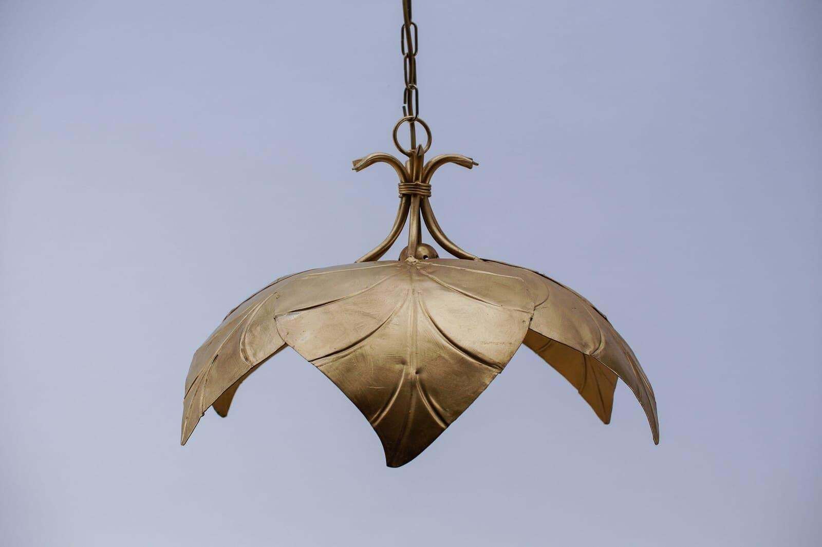 Stunning Golden Metal Leaf Pendant Lamp In Hollywood Regency From Leola 1960s photo for sale