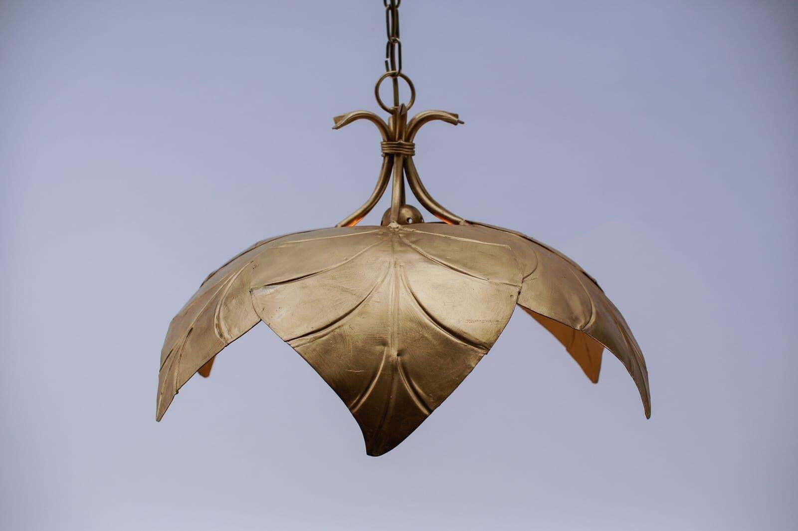 Stunning Golden Metal Leaf Pendant Lamp In Hollywood Regency From Leola 1960s photo buy
