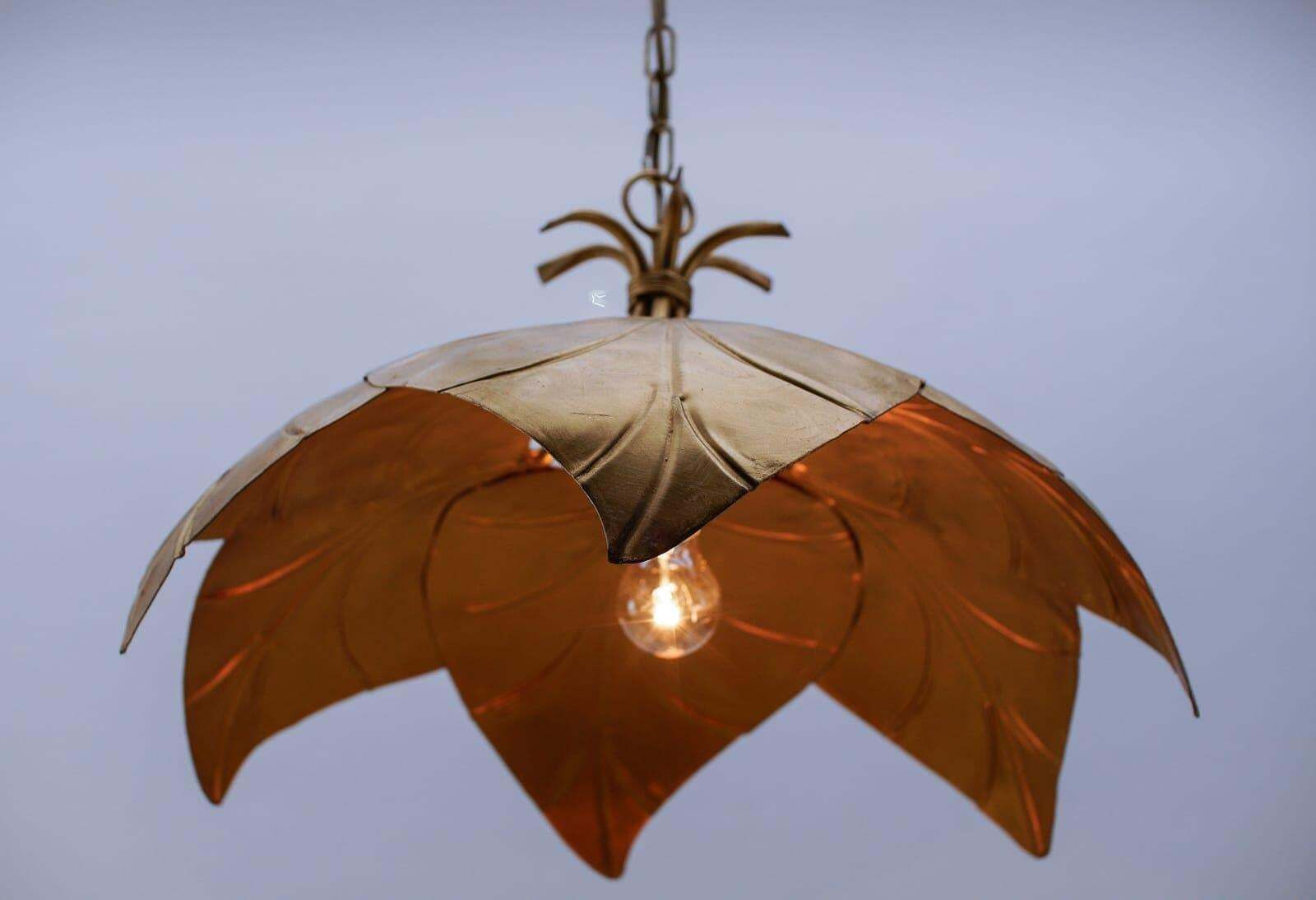 photo buy Stunning Golden Metal Leaf Pendant Lamp In Hollywood Regency From Leola 1960s