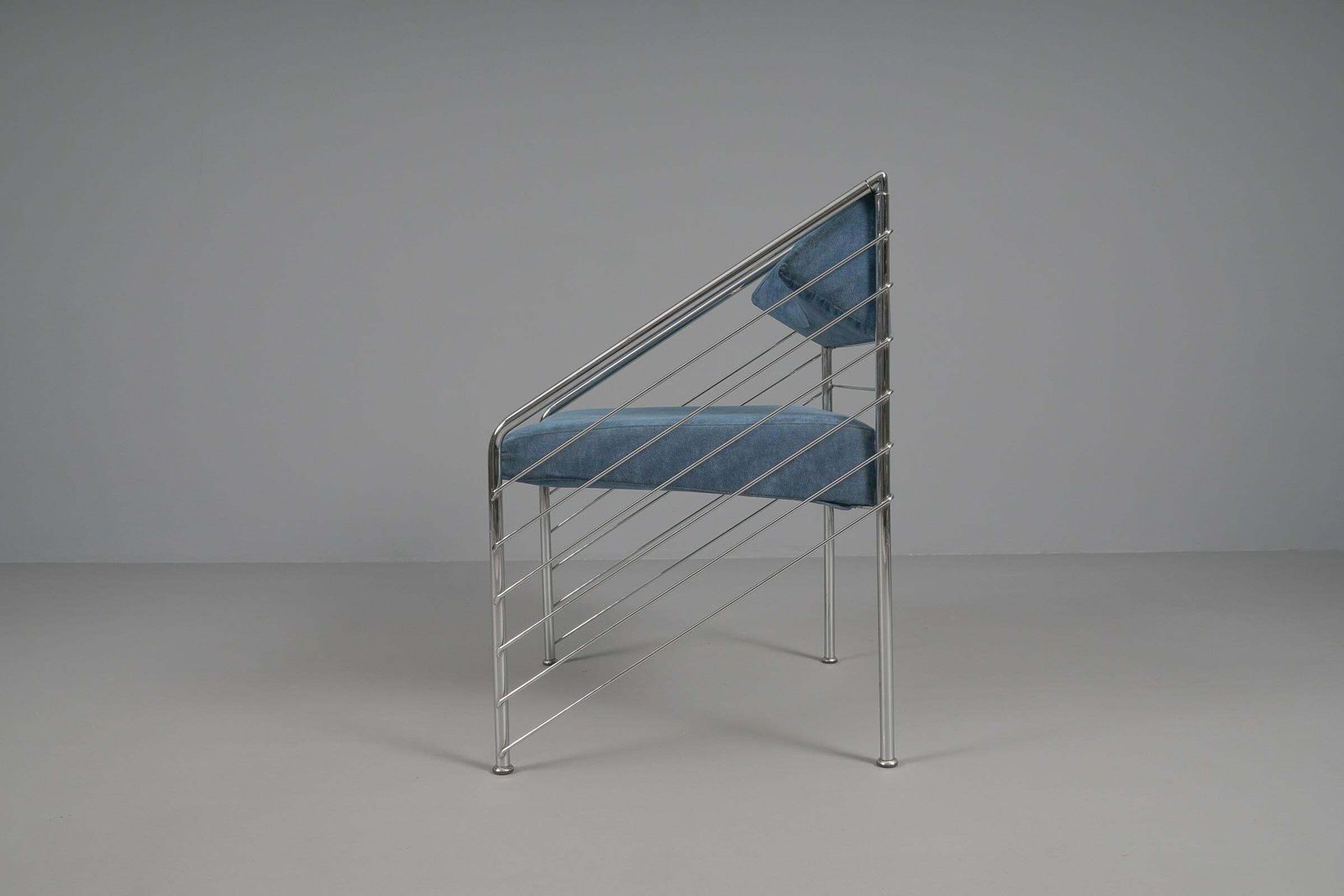 Rare Italian Armchair In Upholstery Fabric And Chrome Frame, 1970s photo vintage