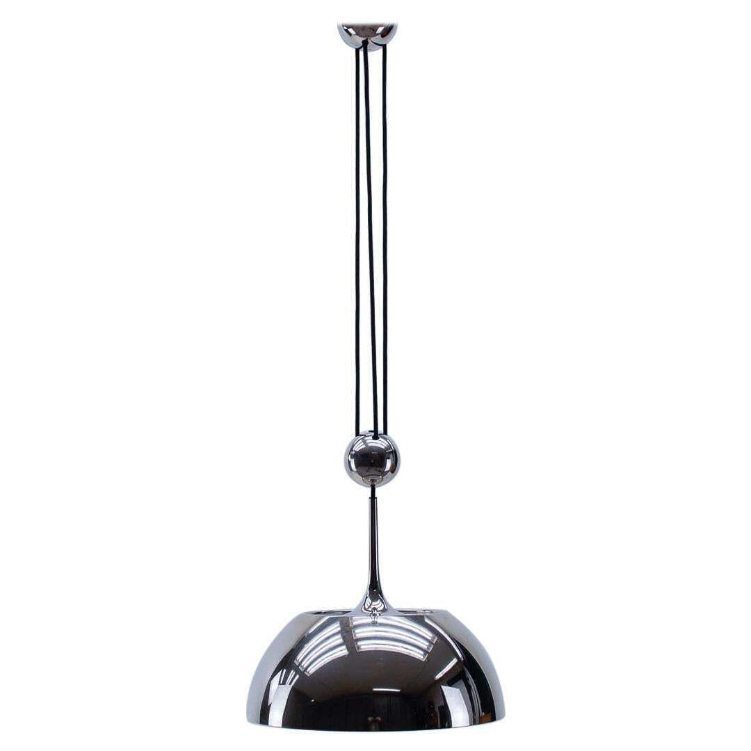 Florian Schulz Nickel Plated Pendant Lamp With Counterweight, Germany, 1970s