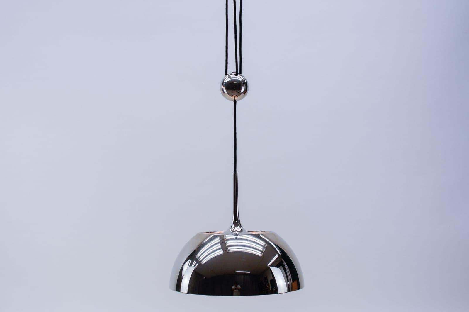 Florian Schulz Nickel Plated Pendant Lamp With Counterweight, Germany, 1970s photo Lighting