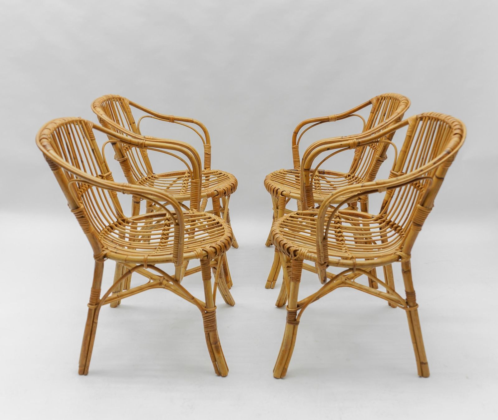 Set Of Four Italian Rattan/Bamboo Armchairs, 1960s photo furniture