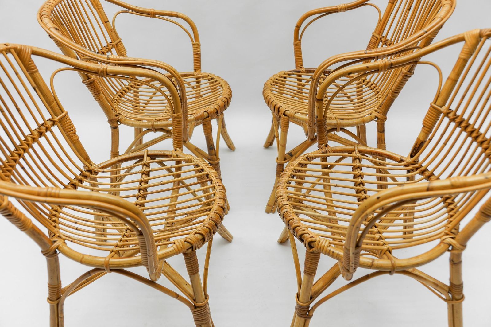 Set Of Four Italian Rattan/Bamboo Armchairs, 1960s photo buy