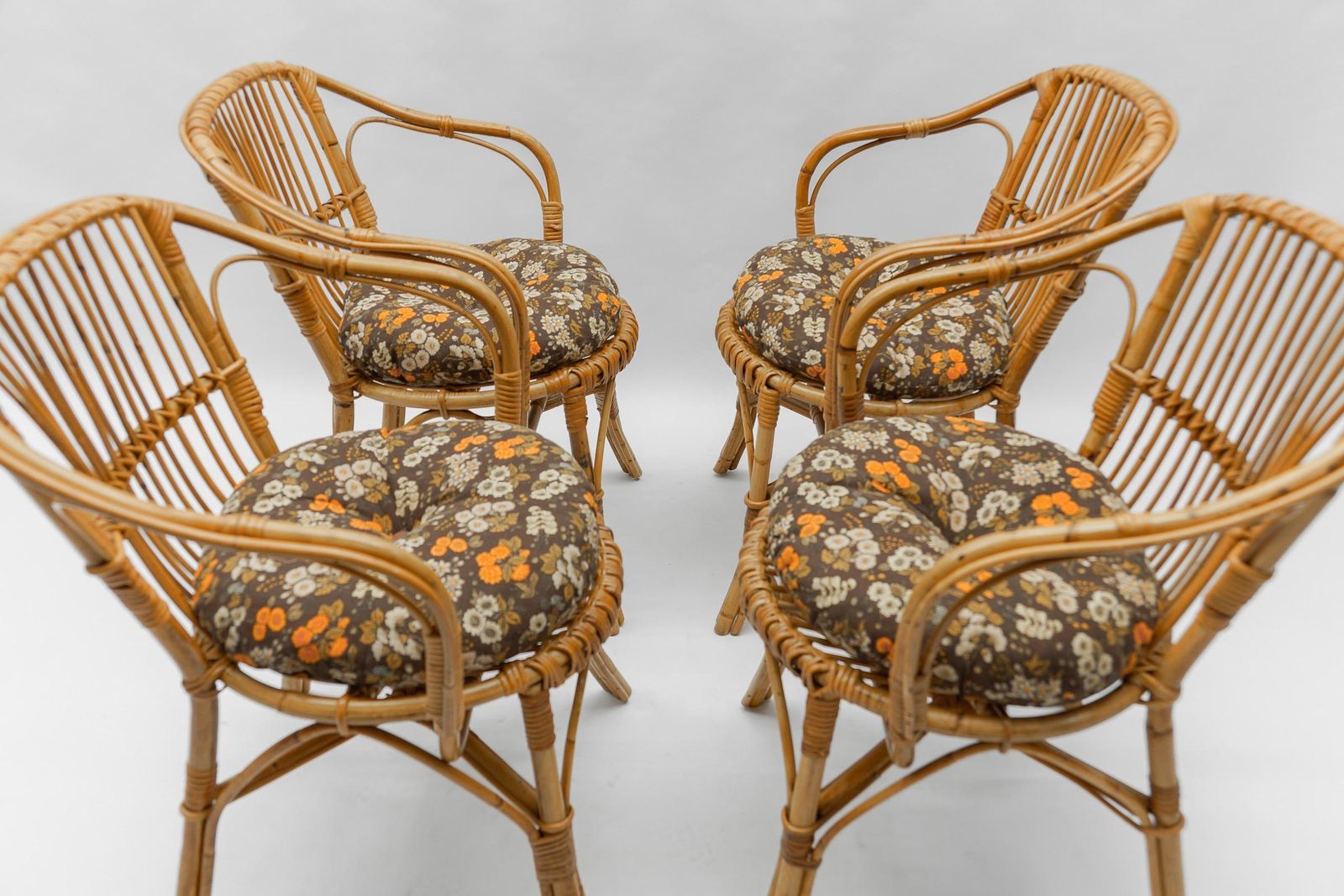 Set Of Four Italian Rattan/Bamboo Armchairs, 1960s photo vintage
