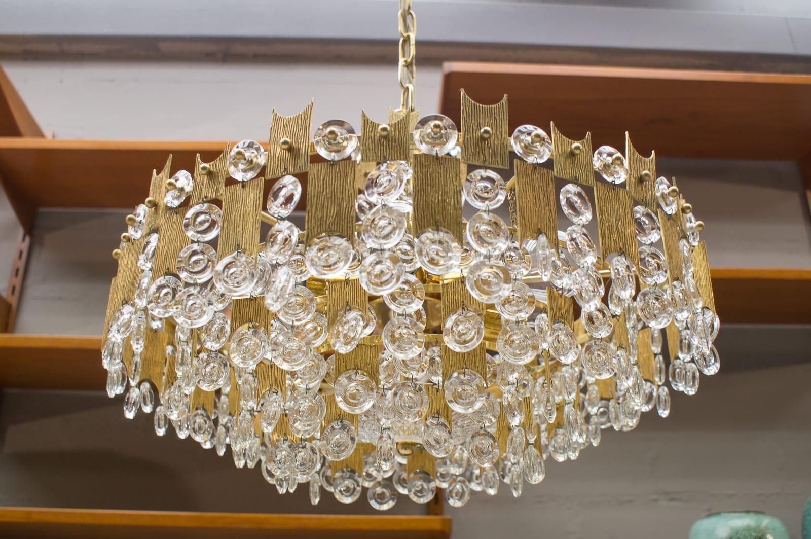Midcentury Jeweled Crystal Chandelier By Palwa 'Palme & Walter', 1960s photo vinterior