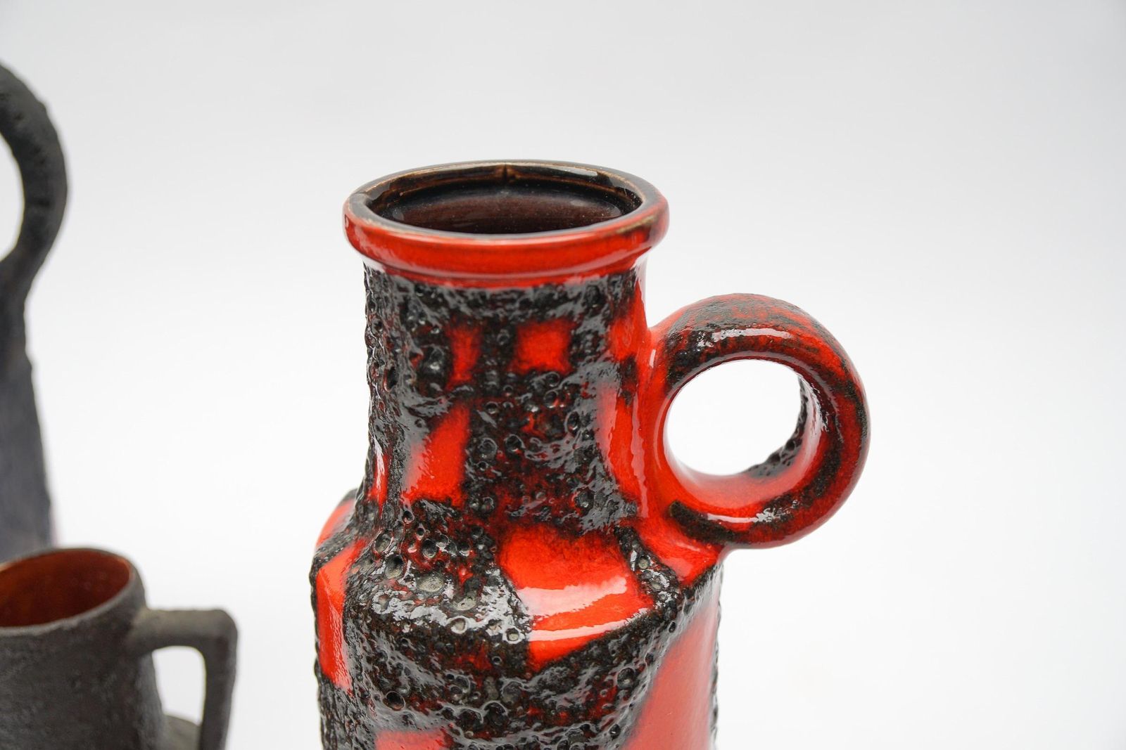 photo furniture Set Of 4 Red And Orange Fat Lava Ceramic Vases, 1960s Germany