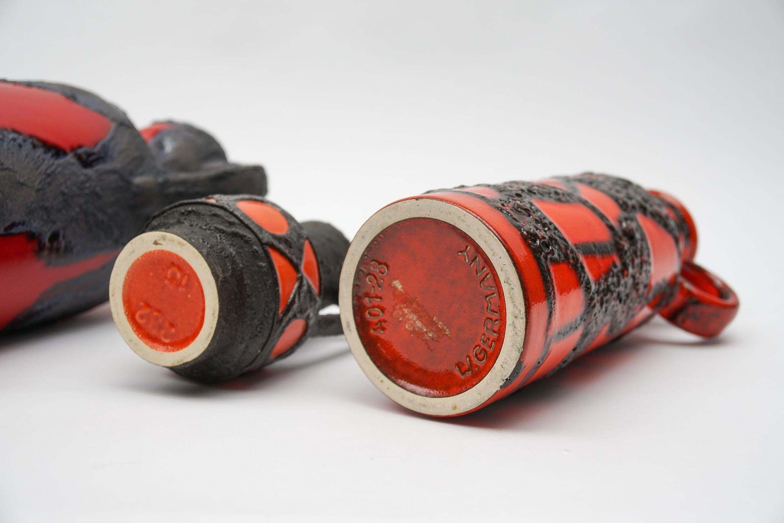 Home Decor Set Of 4 Red And Orange Fat Lava Ceramic Vases, 1960s Germany photo