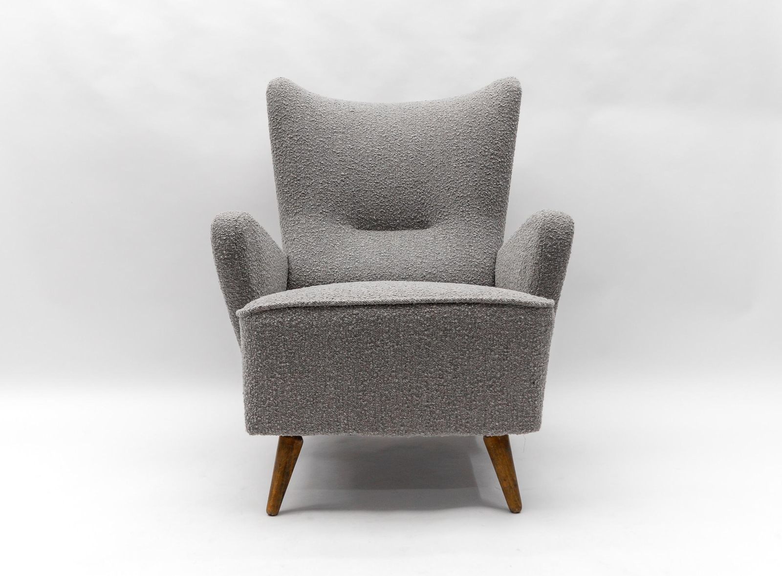 Large Grey Boucle Fabric Wingback Armchair, Italy, 1950s photo furniture