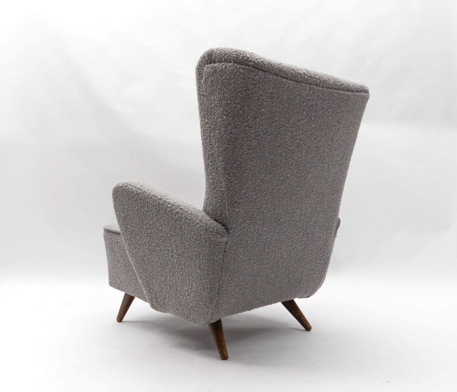 Large Grey Boucle Fabric Wingback Armchair, Italy, 1950s photo buy